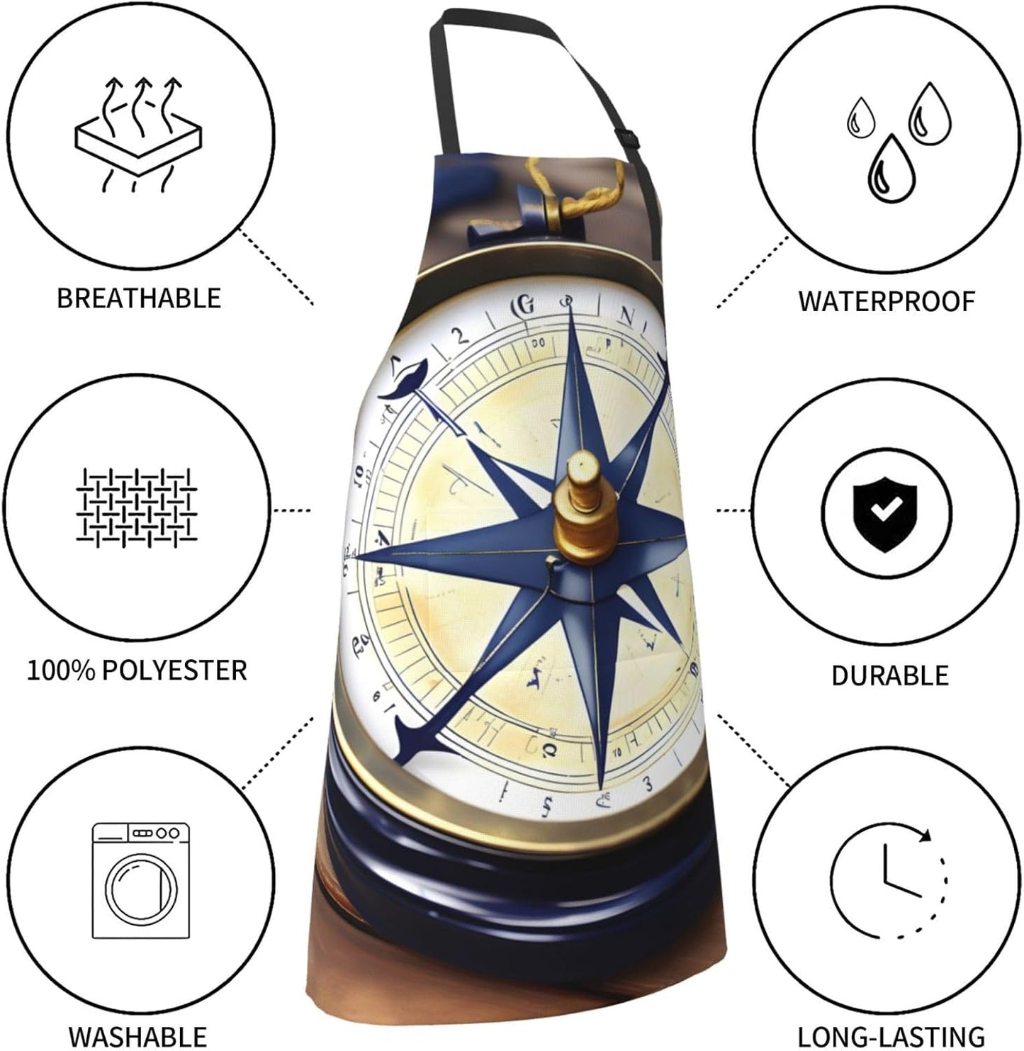 Sail Boat Nautical Compass print Waterproof apron with pocket adjustable cooking apron for adult kitchen bibs to bake