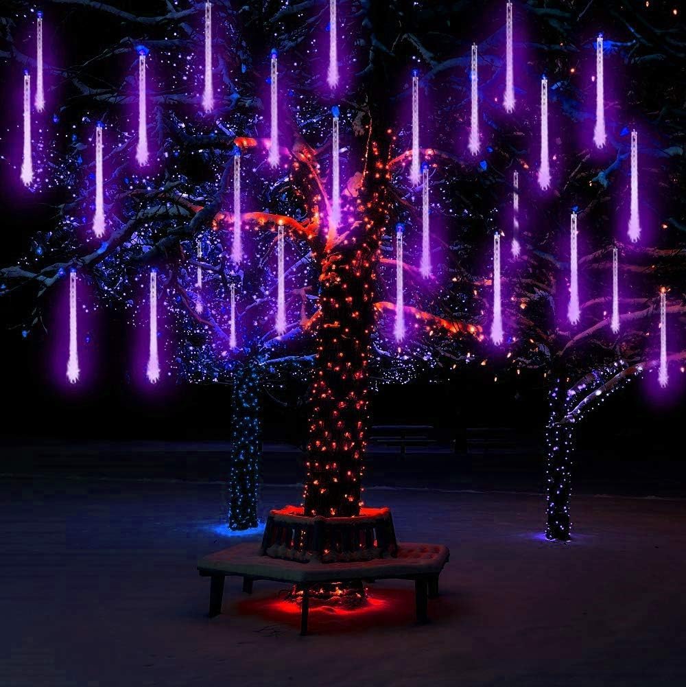 Waterproof Solar Garden Lights, Solar Meteor String Lights with 288 LEDs Falling Raindrop Effect, 50cm 8 Tubes Blue Outdoor Lights for Garden, Holiday, Party, Wedding & Christmas (Purple)