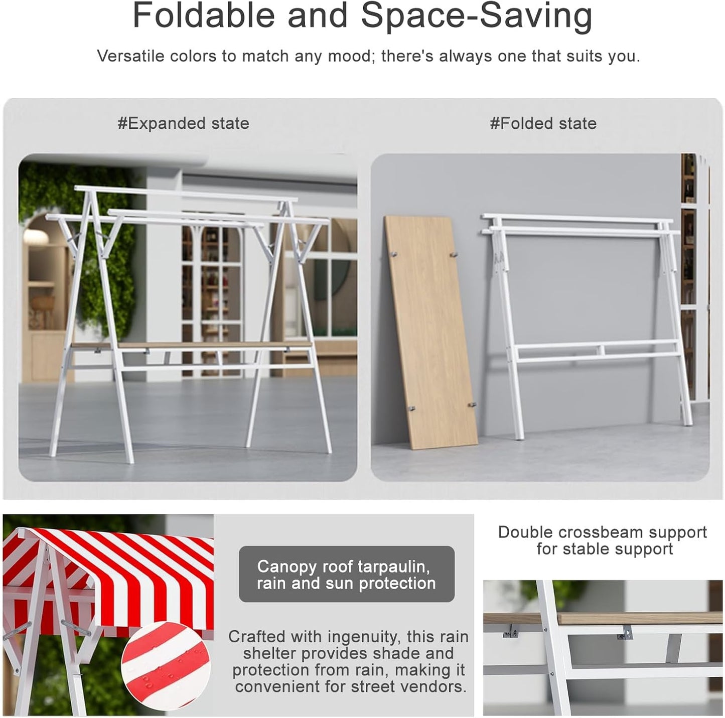 Portable Food Cart with Striped Canopy, Mobile Street Vendor Stand, Market Stall Carts for Outdoor Events, Food Truck on Wheels, Green 150cm/59in