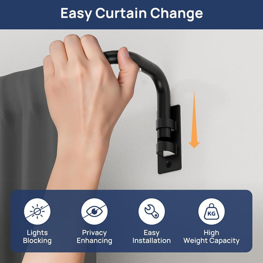 ENJOYBASICS Blackout Curtain rod for windows 48 to 84, 5/8 in Wrap Around Curtain Rods for Bedroom, Living Room, Adjustable from 30 to 86 Inches, Matte Black
