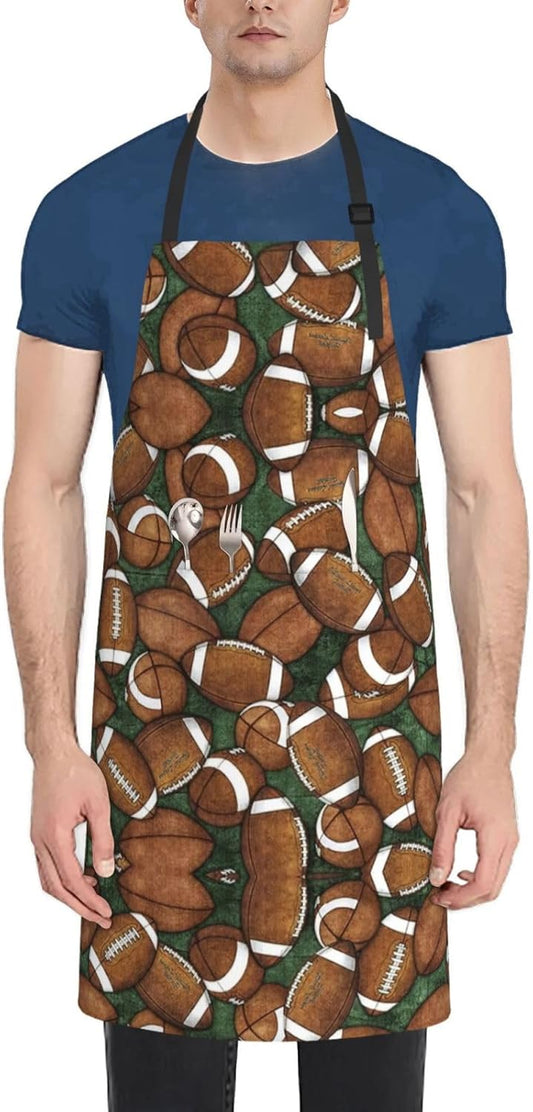 Football Green print Waterproof apron with pocket adjustable cooking a