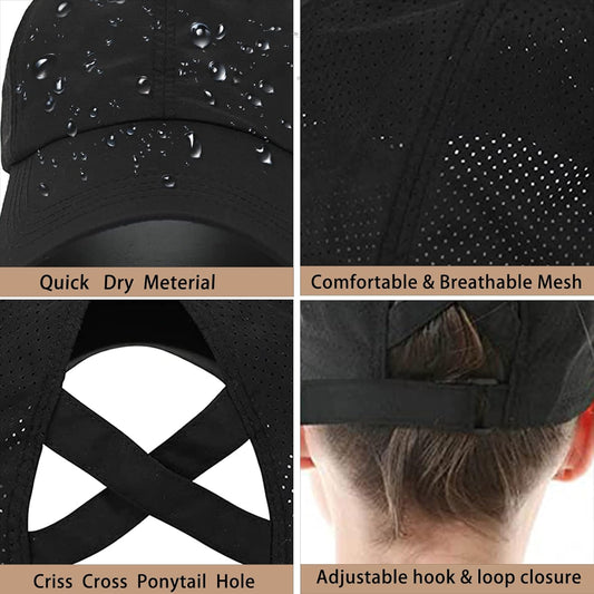 Womens Ponytail Hat Baseball Cap, Adjustable Criss Cross Baseball Cap 