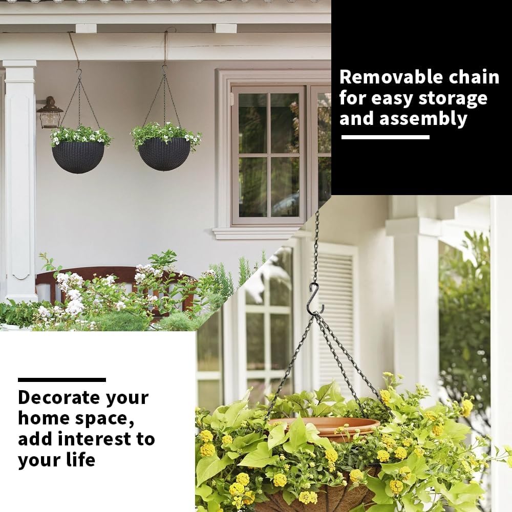 Hanging Basket Chains, 4 Pack Hanging Chain with Hook, 16 Inch Black Chain for Hang Plants, Adjustable Small Plant Chain for Baskets Bird Feeders Outdoor Indoor Decor Lanterns Wind Chimes