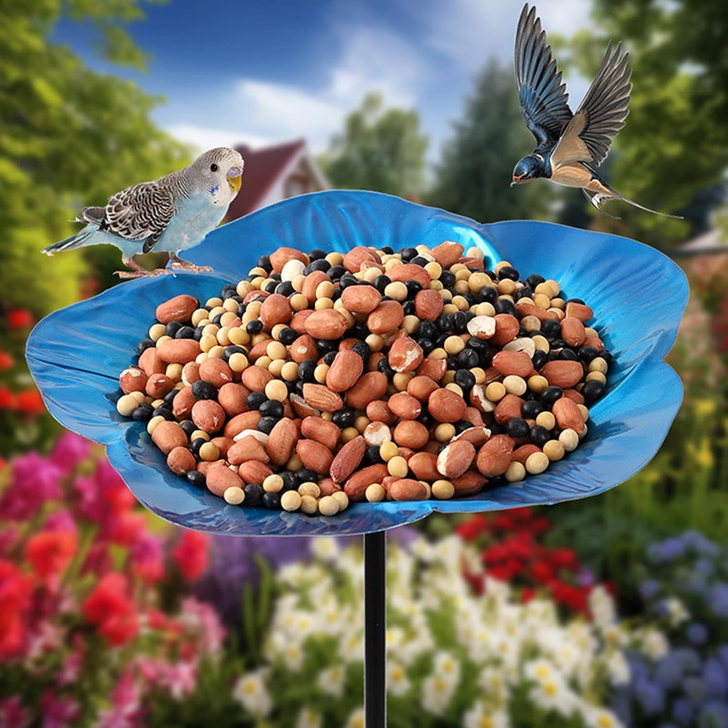 Weatherproofed Iron Bird Feeders with Flower Hanging Enhances Garden Aesthetic Birdwatcher Essential Decorative Outdoor Bird Feeders