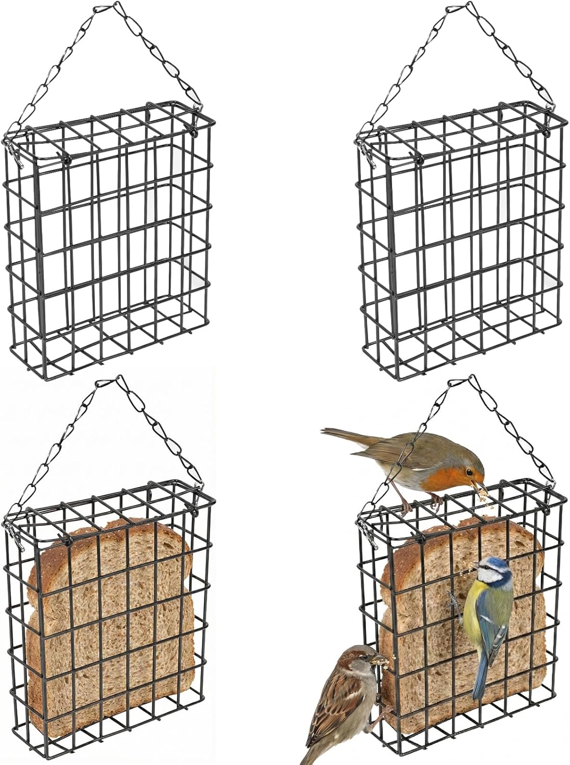 4 Pcs Suet Bird Feeders for Outside Hanging, Metal Wild Bird Food Cage with Heavy Duty Chain & Secure Latch, Single Suet Cake, One Suet Capacity for Suet Cakes Bread Fruit