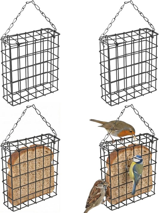 4 Pcs Suet Bird Feeders for Outside Hanging, Metal Wild Bird Food Cage with Heavy Duty Chain & Secure Latch, Single Suet Cake, One Suet Capacity for Suet Cakes Bread Fruit