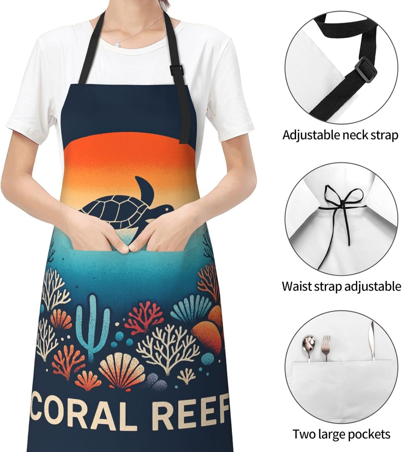 YANYU Coral Reef Print 28x33 In Kitchen Apron Stylish Chef Apron with Pockets for Cooking Baking Painting