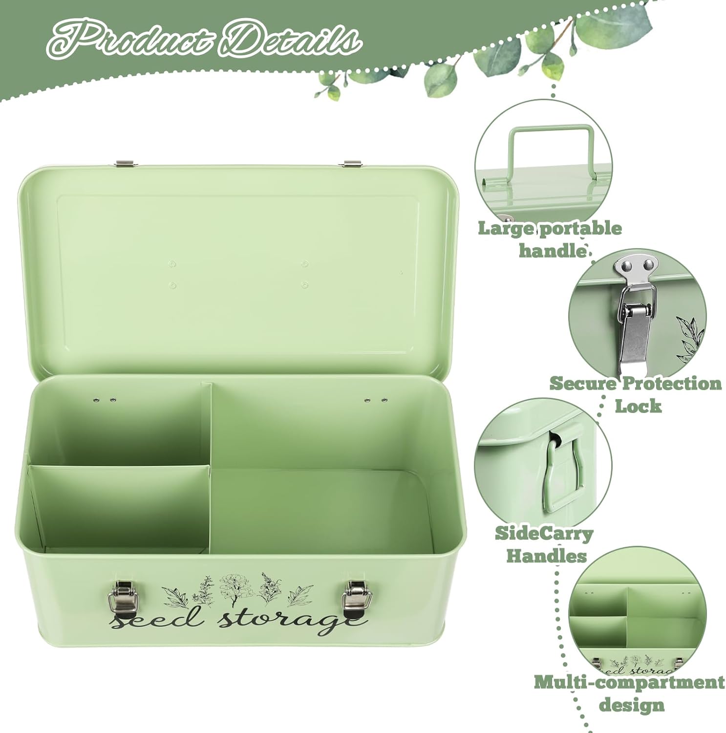 TINSKY Seed Storage Organizer Metal Seed Box with Lid and Locks Seed S