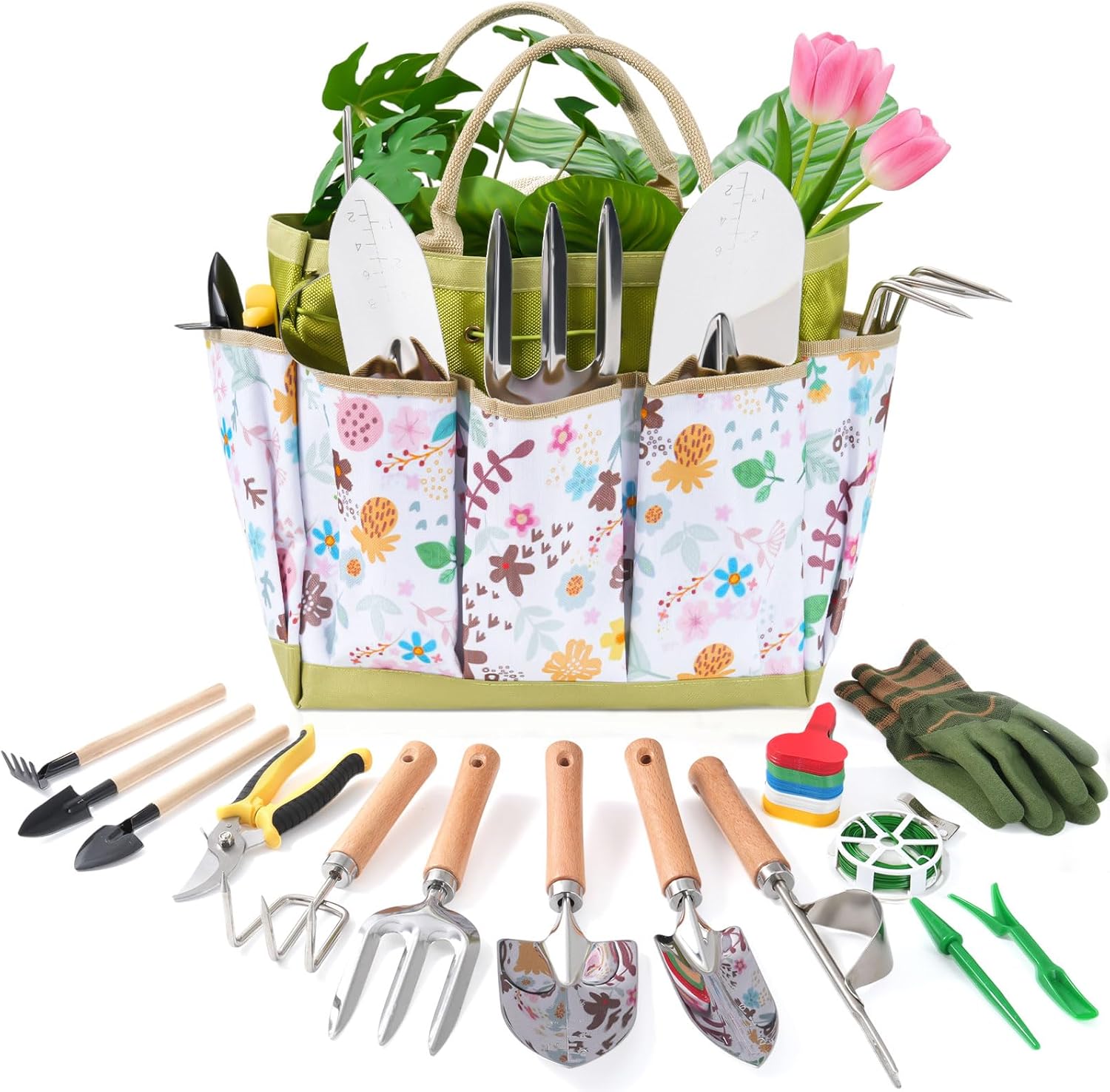 15-Piece Garden Tool Set for Women, Heavy Duty Gardening Kit with Flor