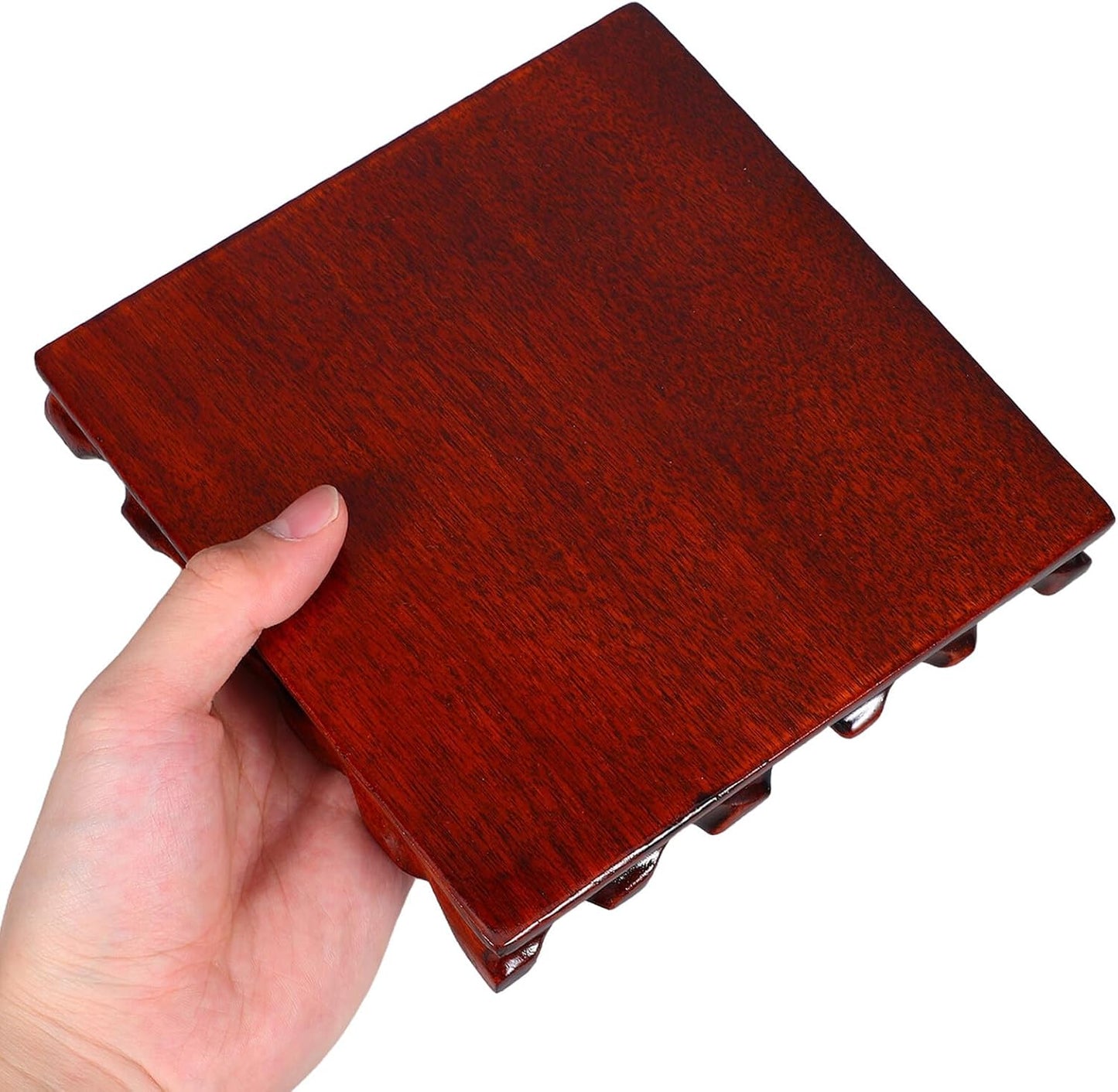 Milisten Square Solid Wood Carved Pedestal Base 16x2.7cm Small Planter Tray Bonsai Stand Wood Plant Pot Base Decorative Display Stand for Indoor Home Décor