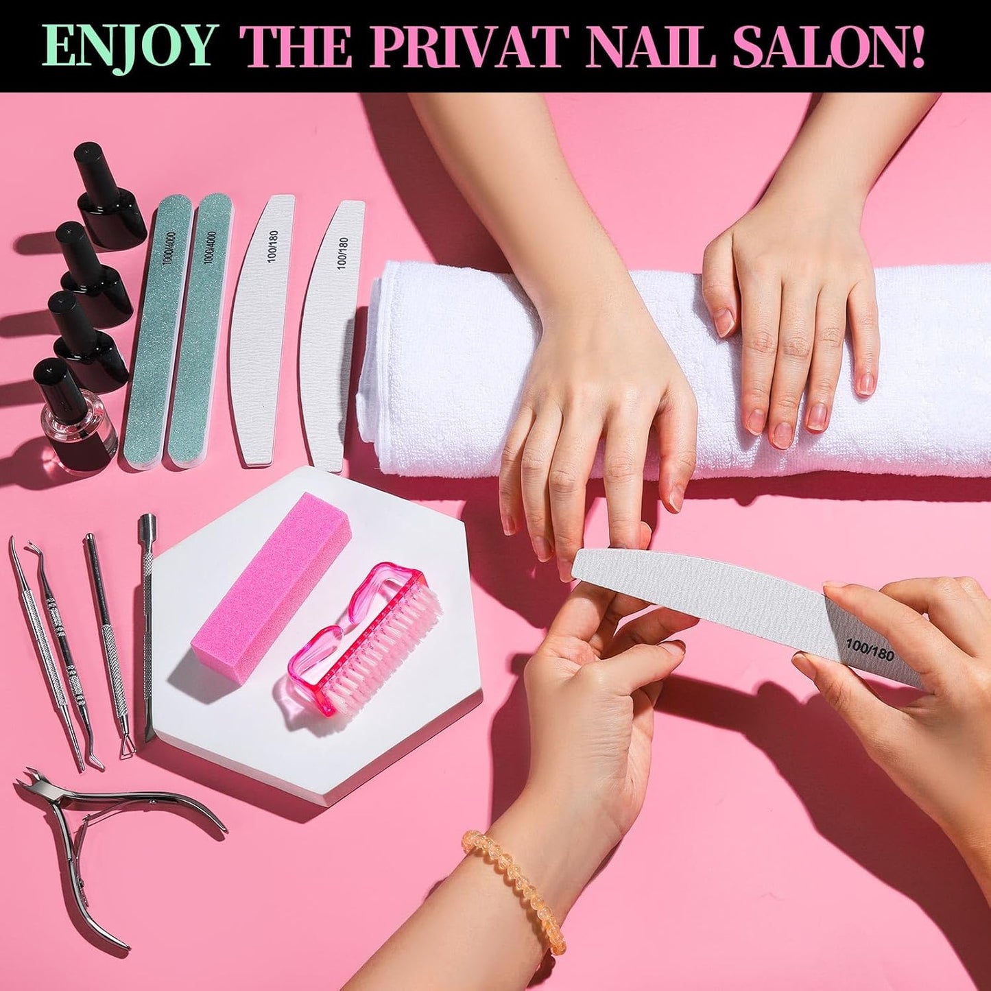 FANDAMEI Nail Care Kit, Nail Files 100/180, Nail Buffer Block, Cuticle