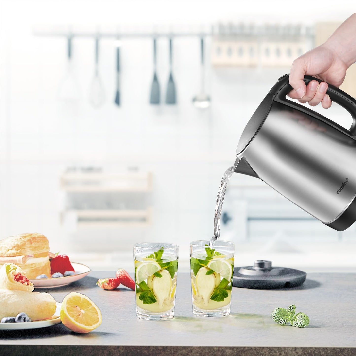 COMFEE' 1.7L Stainless Steel Electric Tea Kettle, BPA-Free Hot Water K