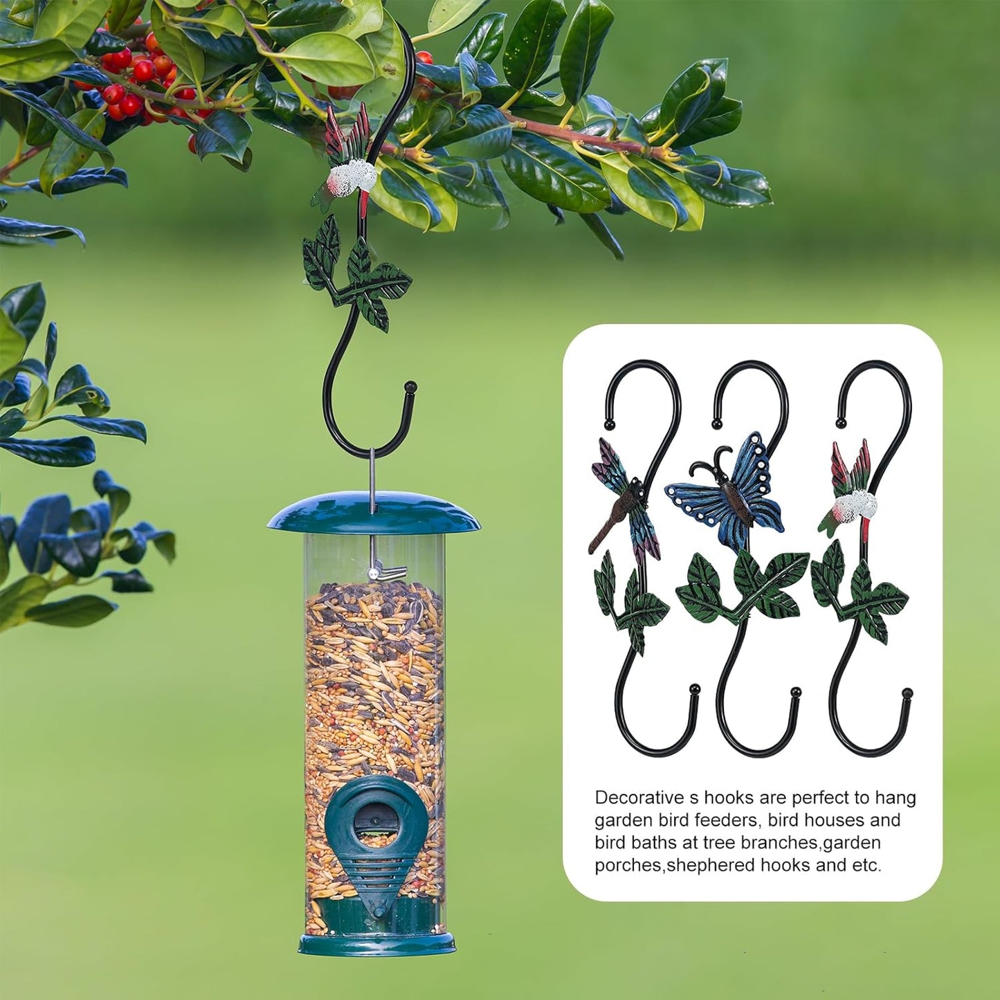 Large Decorative S Hooks, Set of 3 Plant Hangers, Beautiful and Vivid Plant Hook for Hanging Outdoor Indoor Garden Plants, Flower Baskets, Pots, Bird Feeders