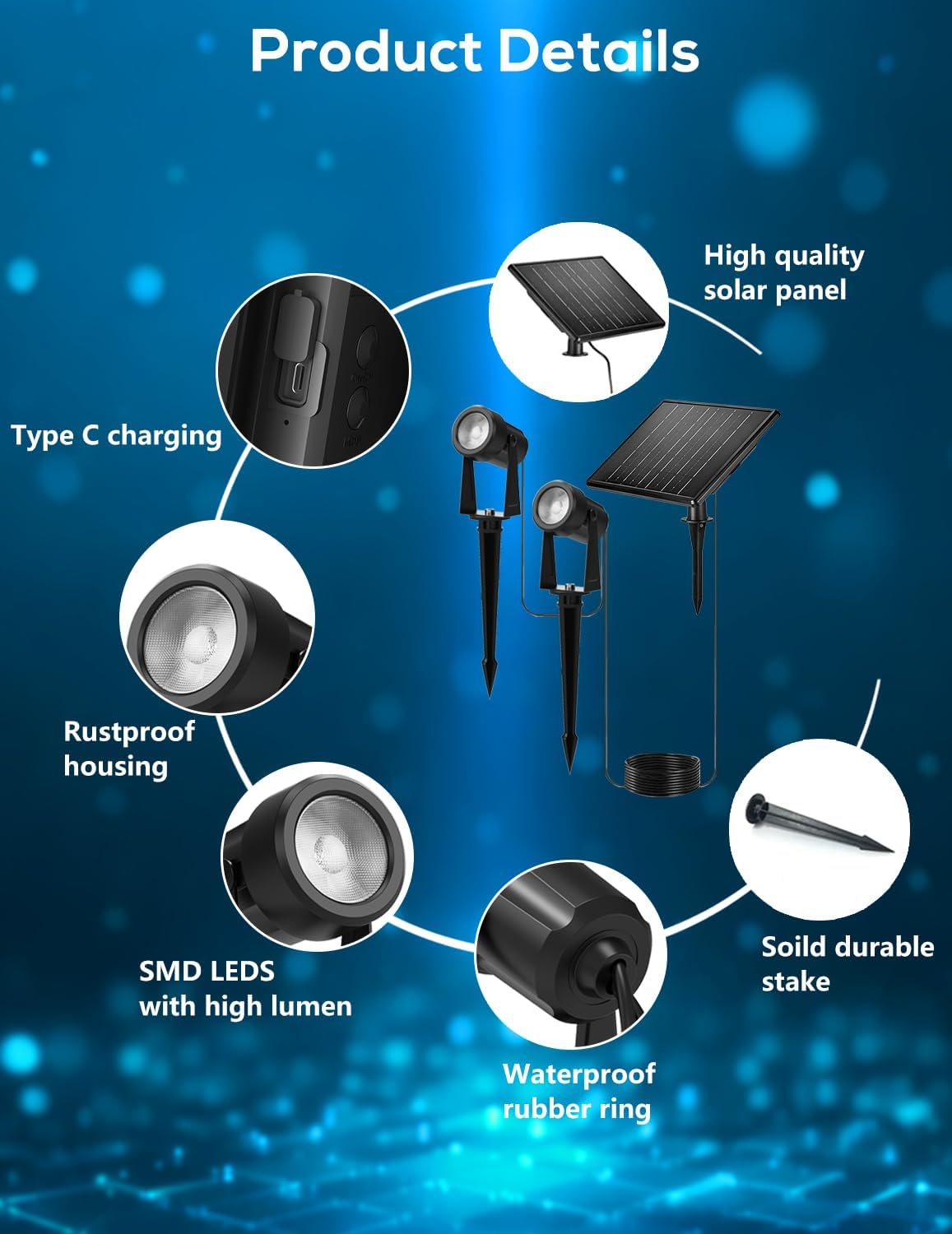 ZYAN Solar Landscape Spotlights, Separate Monocrystalline Panels & USB