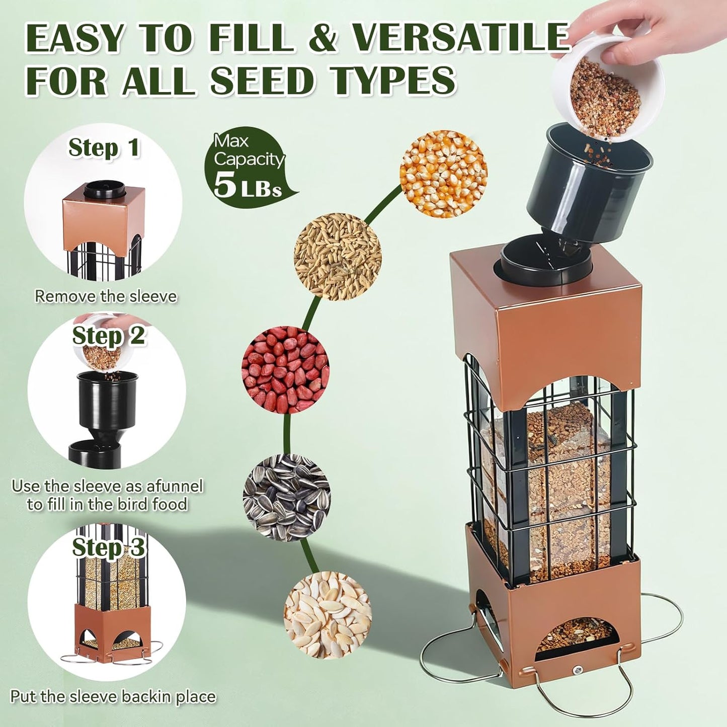 Squirrel Proof Bird Feeder,Heavy Duty Metal Wild Bird Feeders for Outd