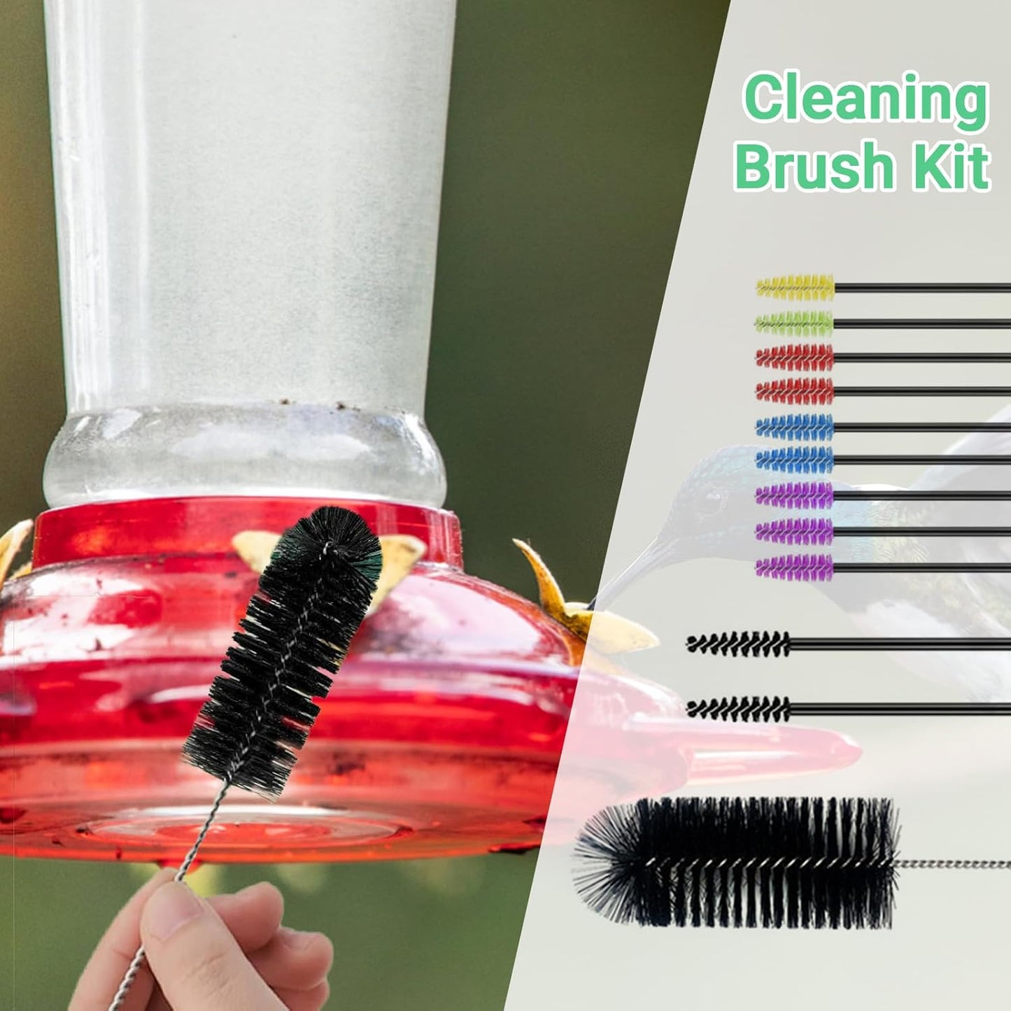 Hummingbird Feeder Cleaning Brush Kit - Small Parts Cleaning Tools Set for Tubes Jars Bottles Feeding Holes, 21 Pcs in 3 Sizes (Black)