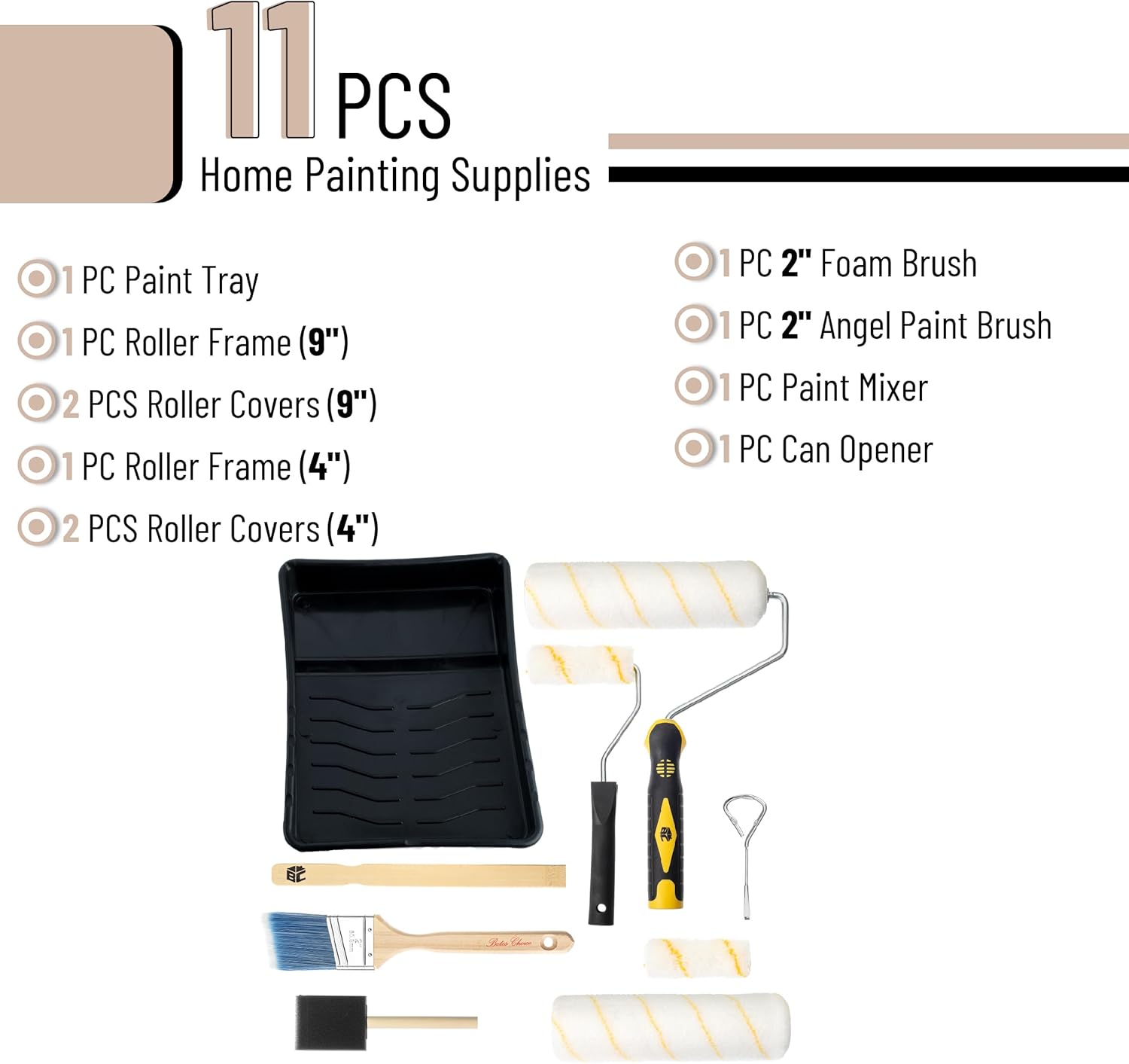 Bates - Paint Tray Set, Paint Rollers, Paint Brushes for Wall, Tray, R