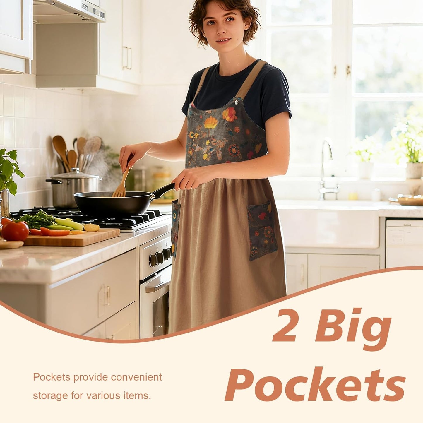 Cityelf Vintage Pinafore Apron Dress Snap Adjust Linen Cotton with Poc