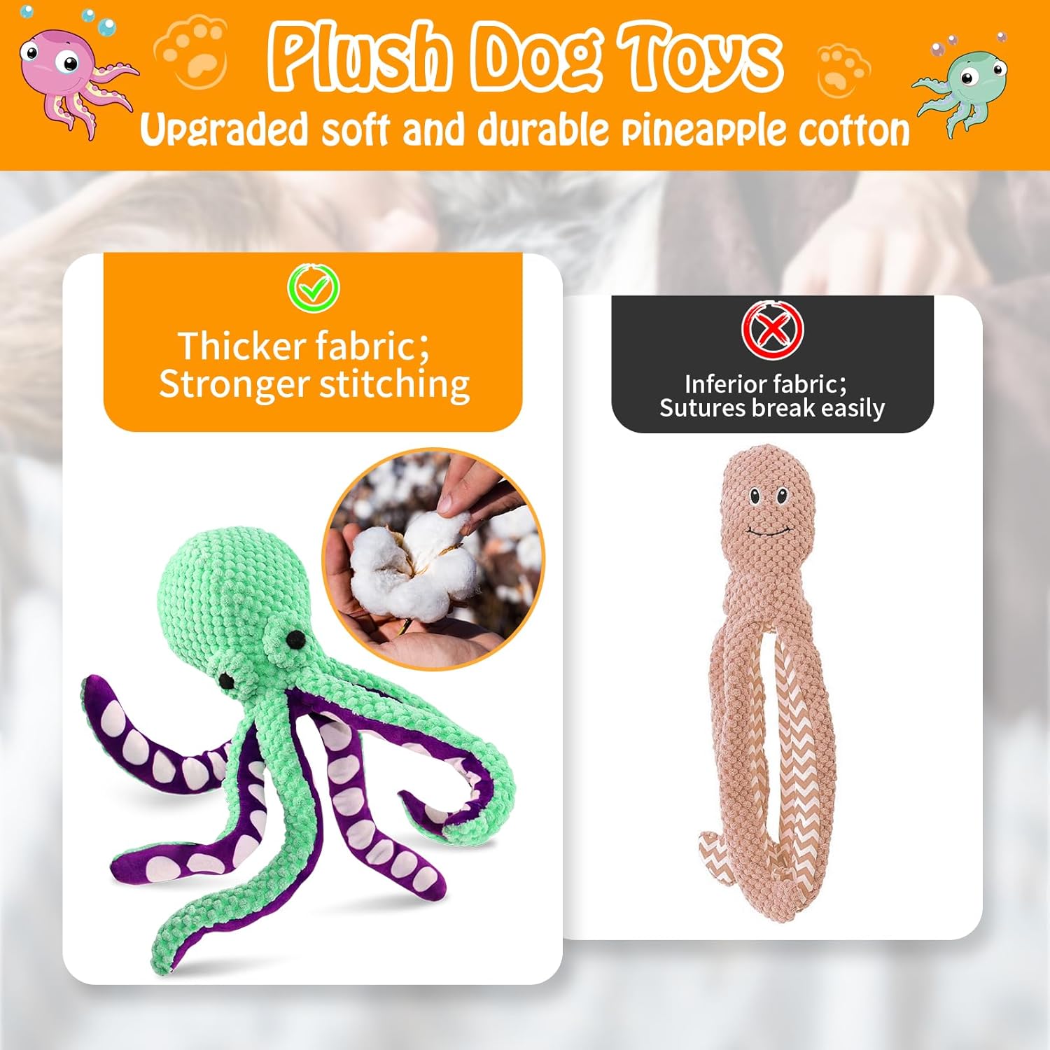 Large Squeaky Dog Toys- Plush Dog Toys with Soft Fabric for Small, Med