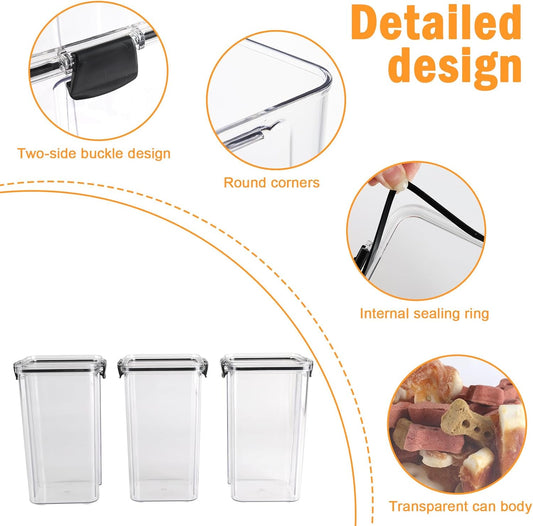 3Pack Pet Food Storage Containers, Airtight Dog Food Storage Container with Locking Clips, Dog Treat Container with a Stickers & Pen for Customizing , for Pet,Bird Seeds,Dog & Cat Treats(Black)