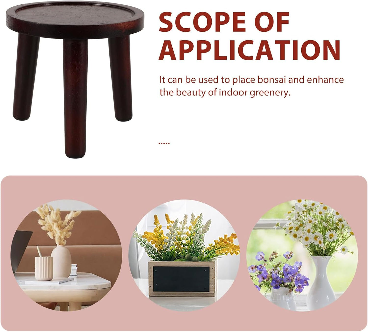 PRETYZOOM Indoor Decorative Plant Stand Flowerpot Pedestal Wooden Bonsai Pot Holder Crimson Mid-size Indoor Planter Display for Living Room Bedroom