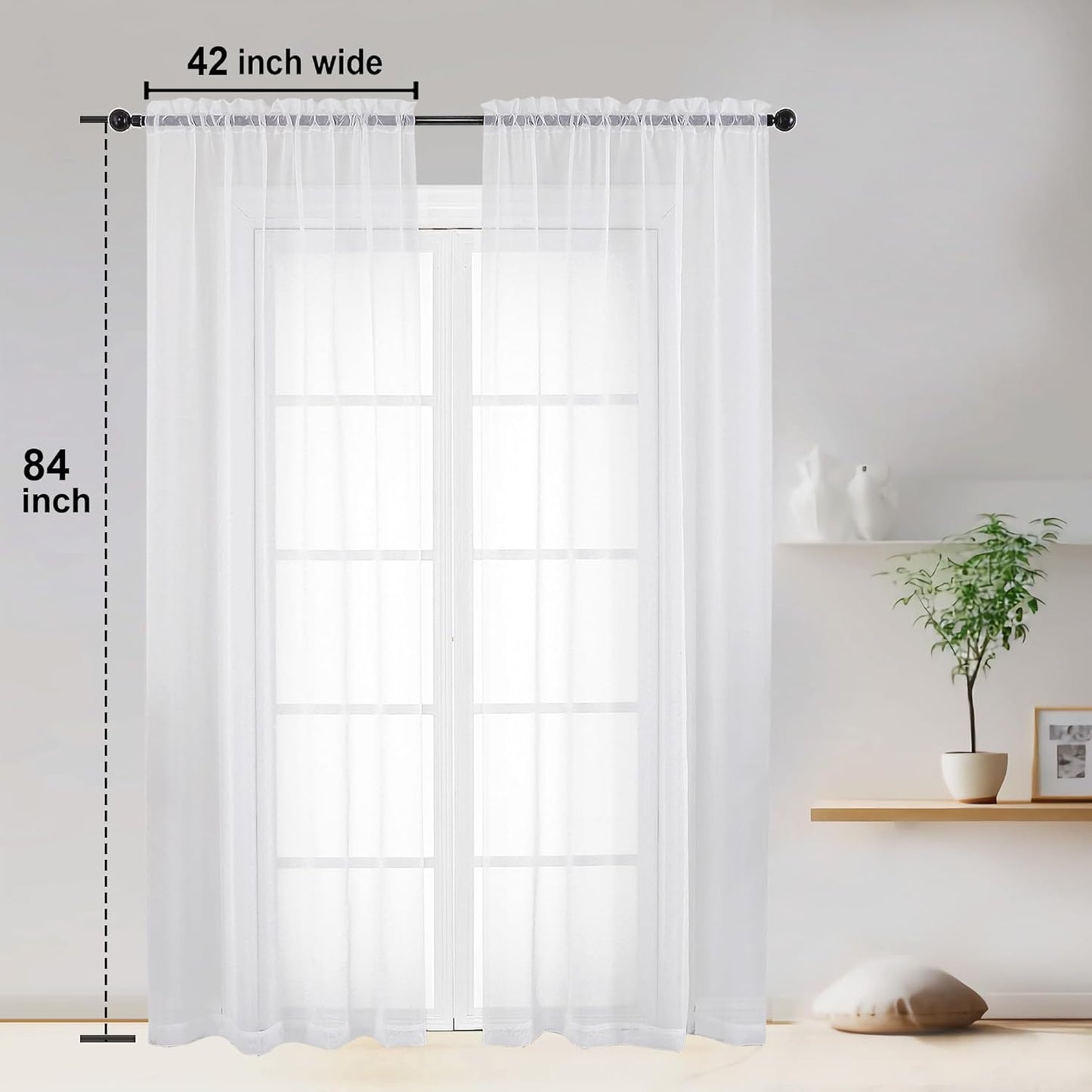 OWENIE Sheer Curtains 84 inches Long 2 Panels Set for Living Room/Bedr