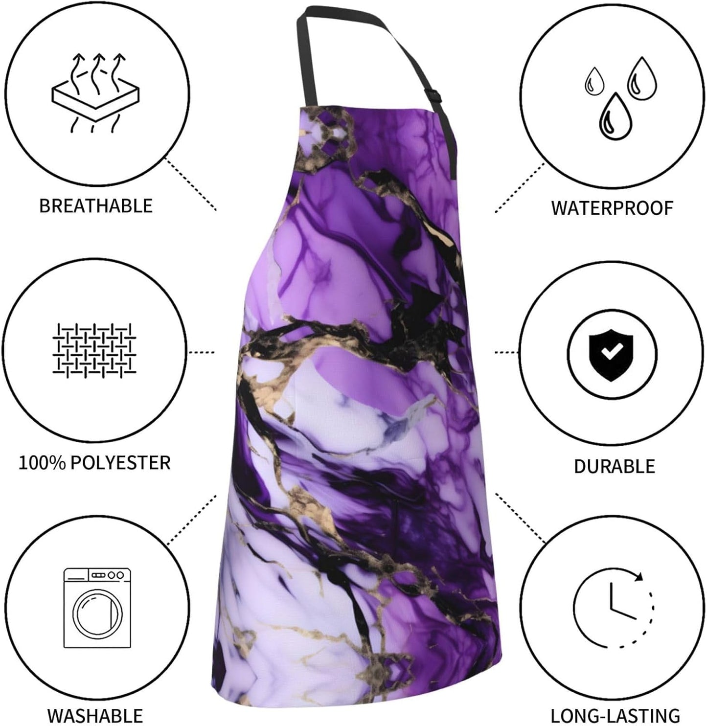 purple marble print Waterproof apron with pocket adjustable cooking ap