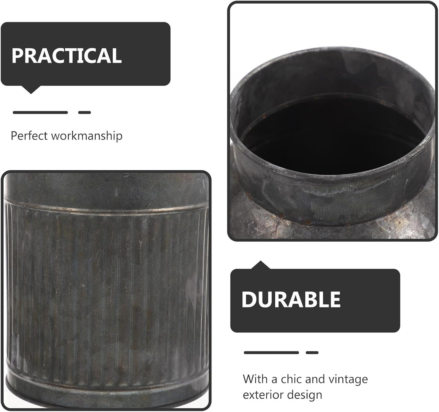 Vintage Metal Flower Bucket Planter, Rustic Decorative Floral Vase for