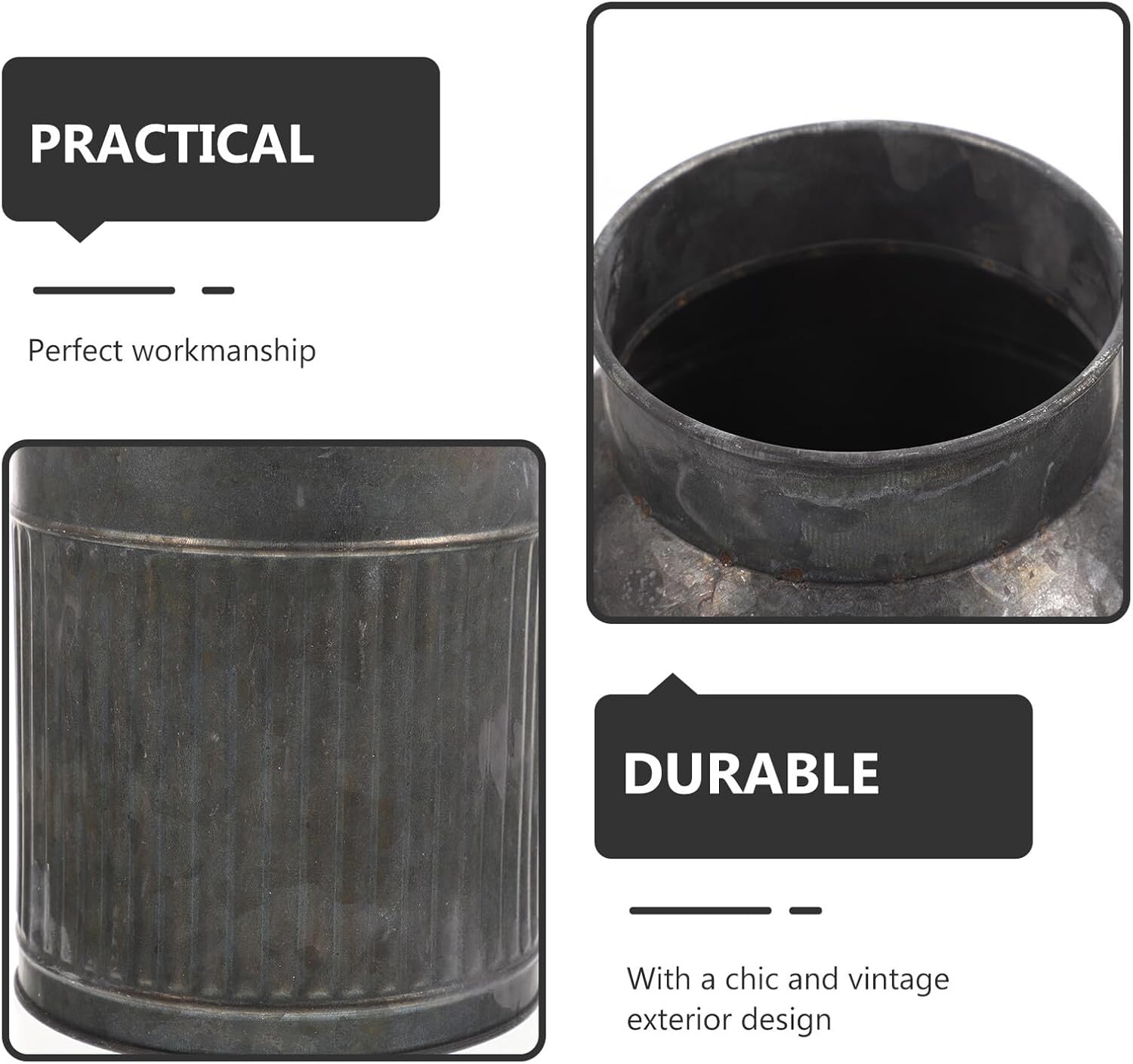 Vintage Metal Flower Bucket Planter, Rustic Decorative Floral Vase for