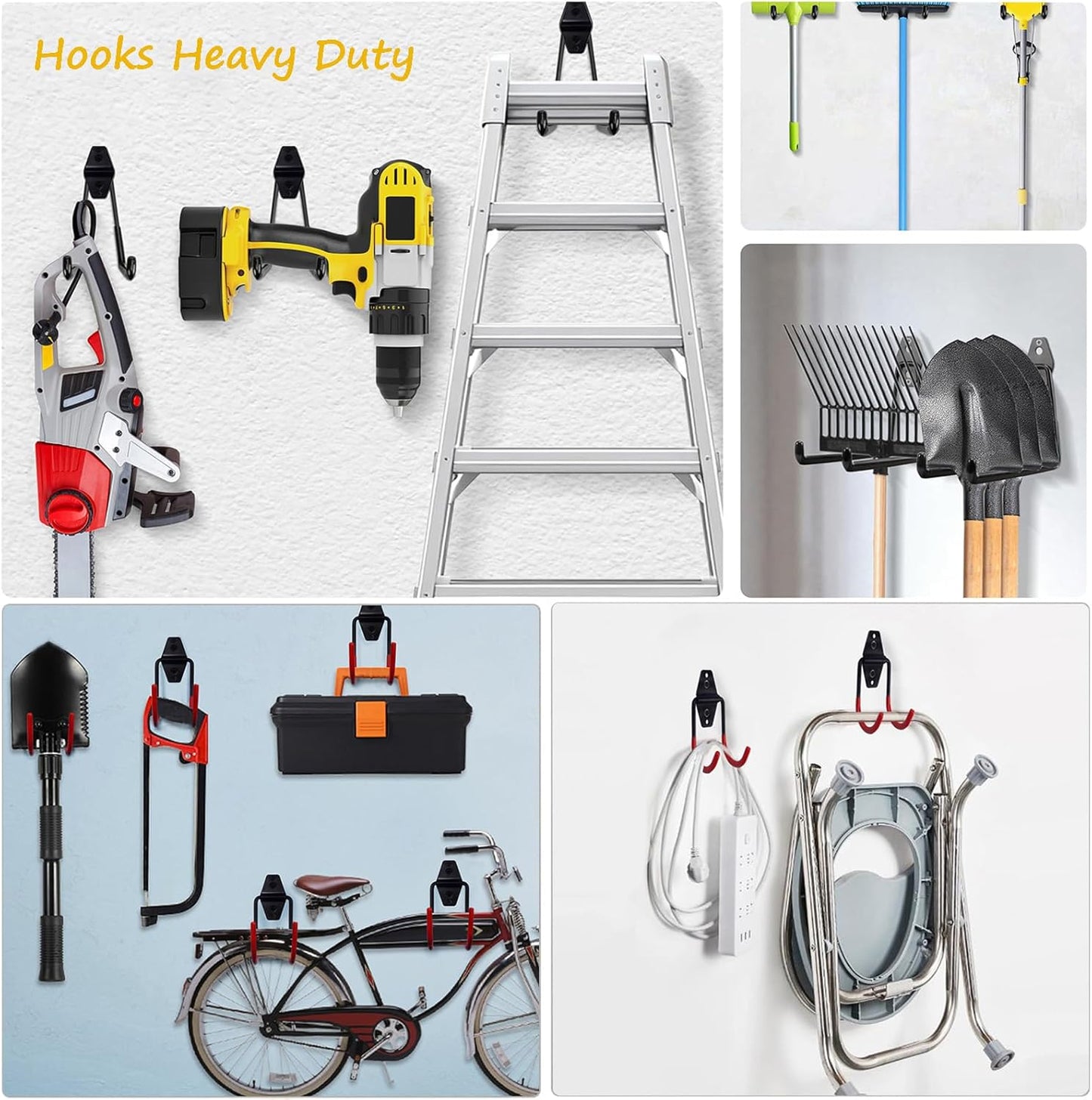 Chainsaw Holder Wall Mount, Garden Power Tool Hanger, Weedeater Rack, String Trimmer Hanger, Utility Hooks for Garage Tool Organizers and Chain Saw Storage 4Pcs