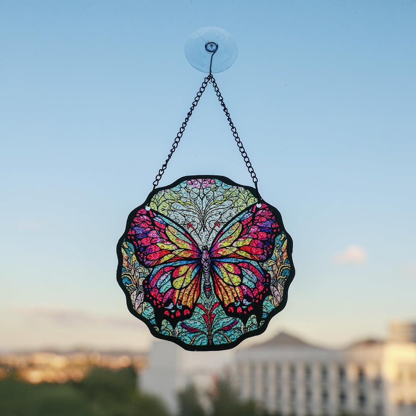 H&D HYALINE & DORA 6.5”Butterfly Stained Glass Window Hanging Butterfly Suncatchers for Window Hanging Stained Glass Panels Wall Art Decor Gifts for Women