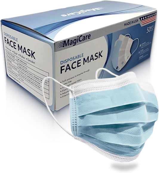 MAGICARE Made in USA Masks - Blue Disposable Face Masks - Medical Grad