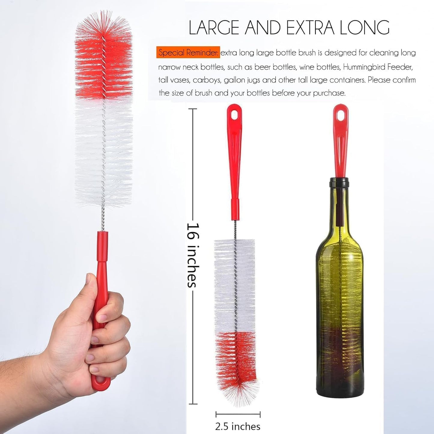 ALINK 8-Pack Red Bottle Brush Cleaner Set - Long Cleaning Brush for Narrow Neck Wine/Beer Bottles, Thermos, Hummingbird Feeder, Spout, Lids and Straws