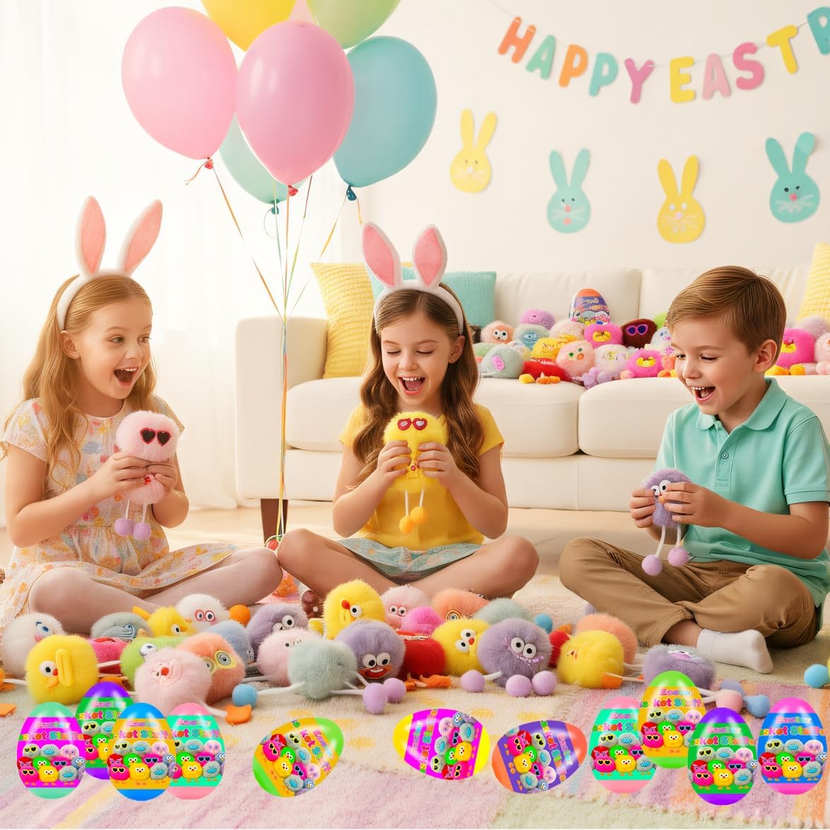 24 Pcs PreFilled Easter Eggs with Plush Toys Keychain Decoration Stuffed Toy Great for Kids Boys Girls Easter Basket Stuffers Party Favors Easter Egg Fillers Hunt (Easter)