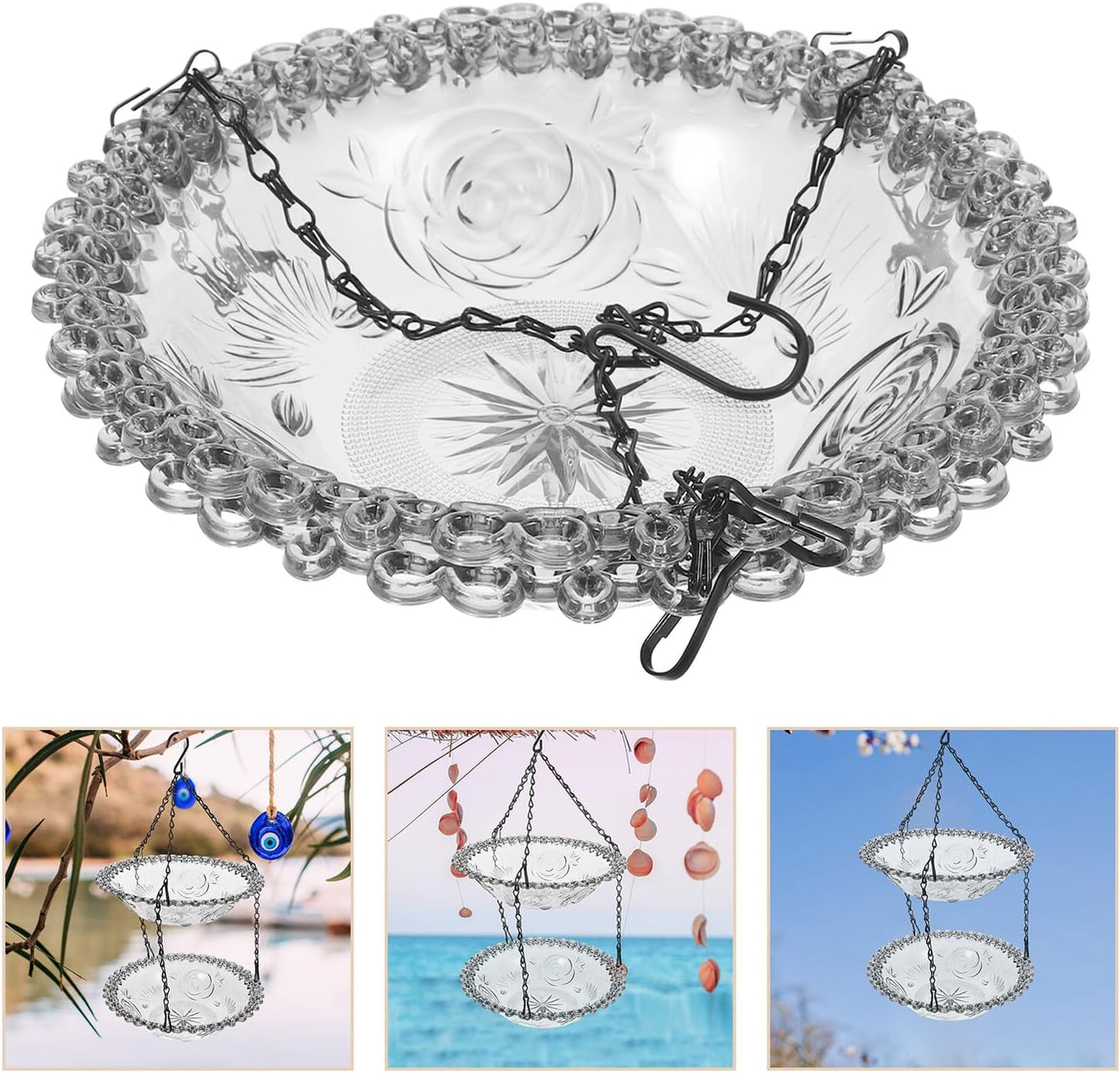 Milisten Outdoor Hanging Bird Feeder and Dual-Layer Bird Bath in Gray 