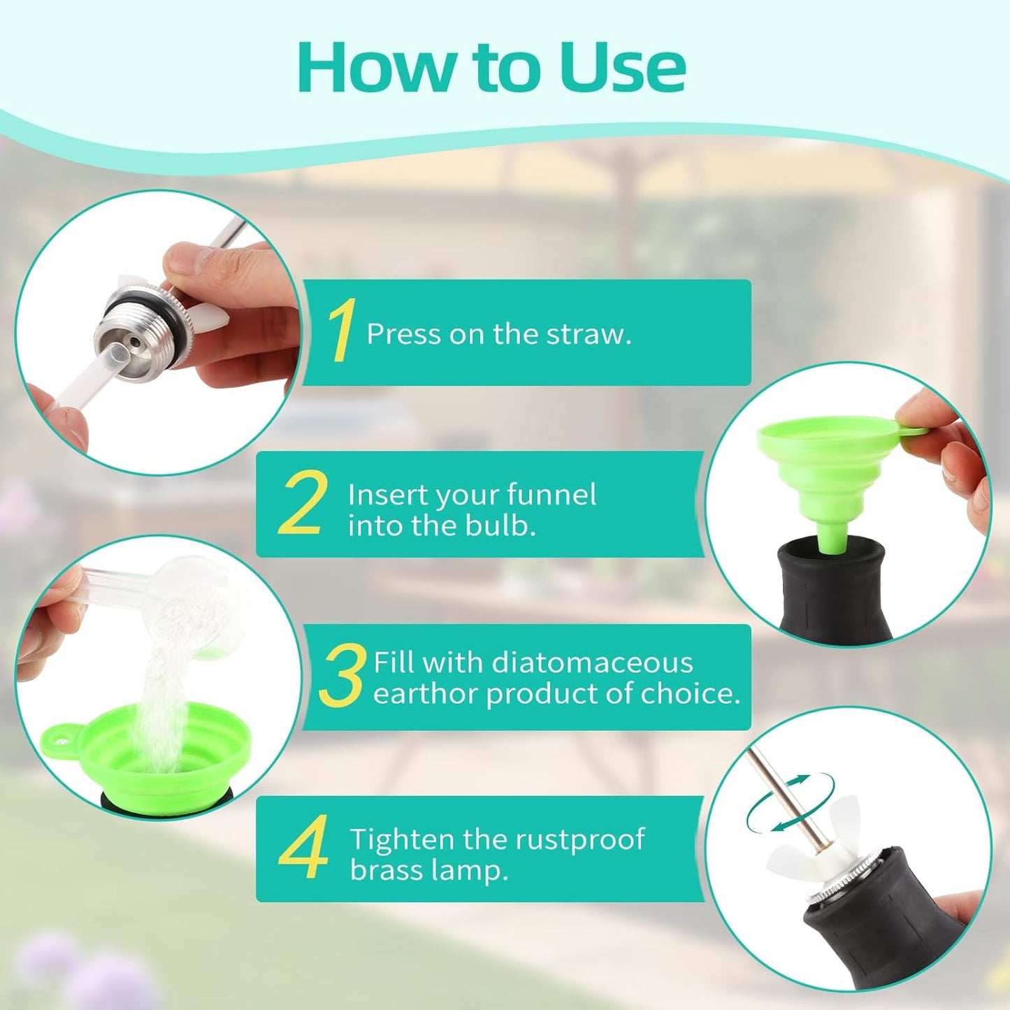 Diatomaceous Earth Powder Duster with Extendable Metal Tube (5" to 22") & Threaded Seal - Leak-Proof Bulb Sprayer for Garden, Home, Pet Area Insect Control - Includes Funnel & Scoop