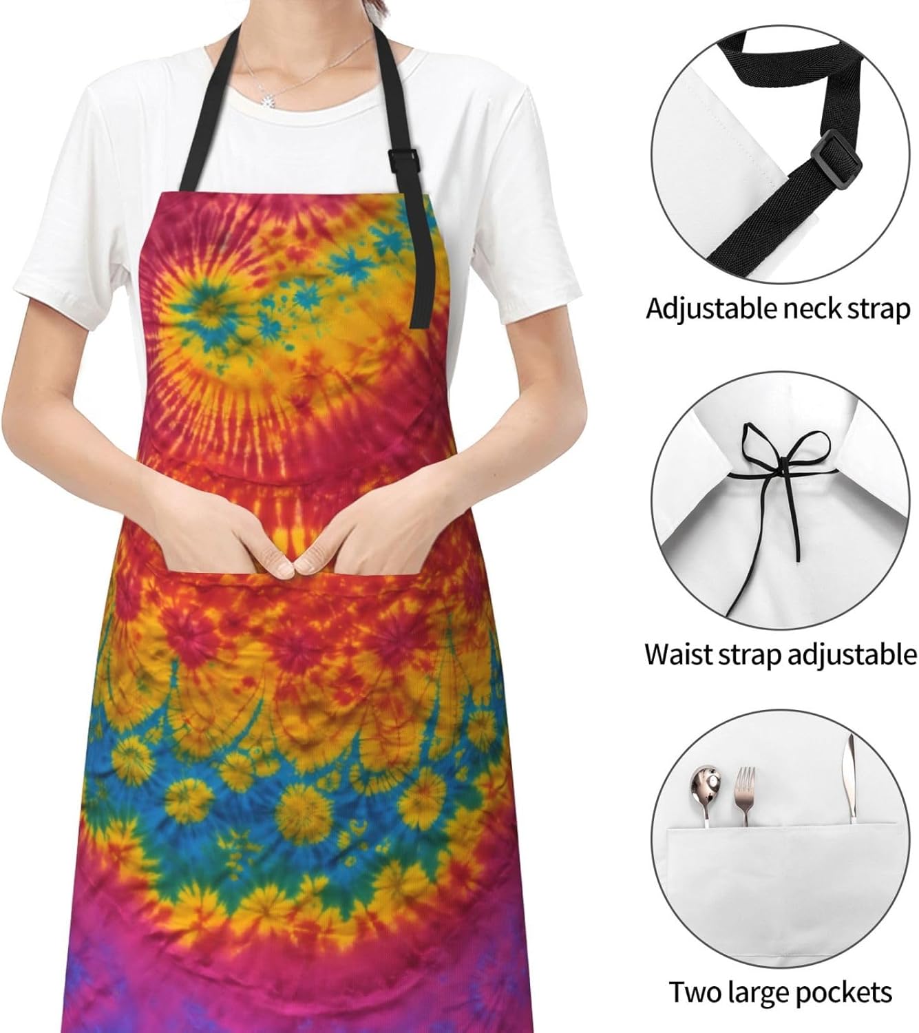 Tie Dye Hippies Print Laundry apron 28x33 In Waterproof Kitchen Apron 