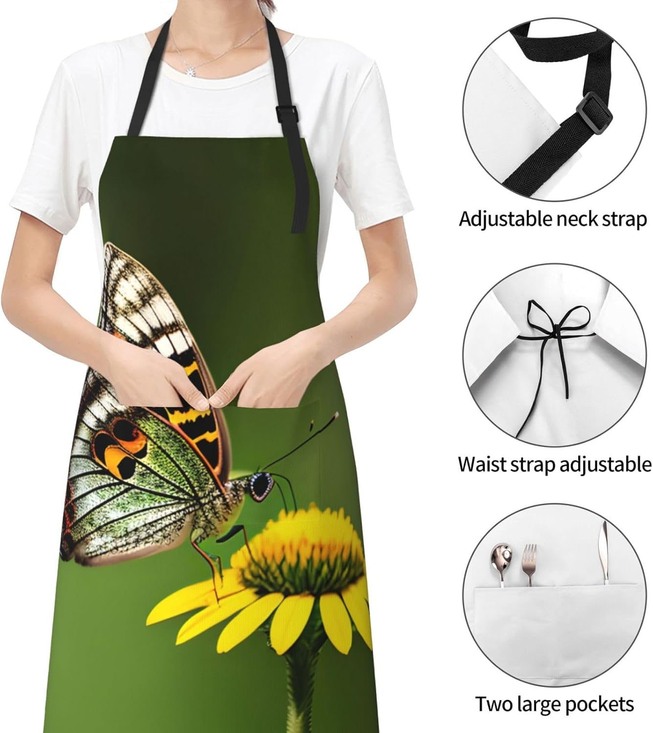 Beautiful glowing butterfly 1 print Waterproof chef's apron with pocket apron for kitchen cooking baking barbecue and gardening