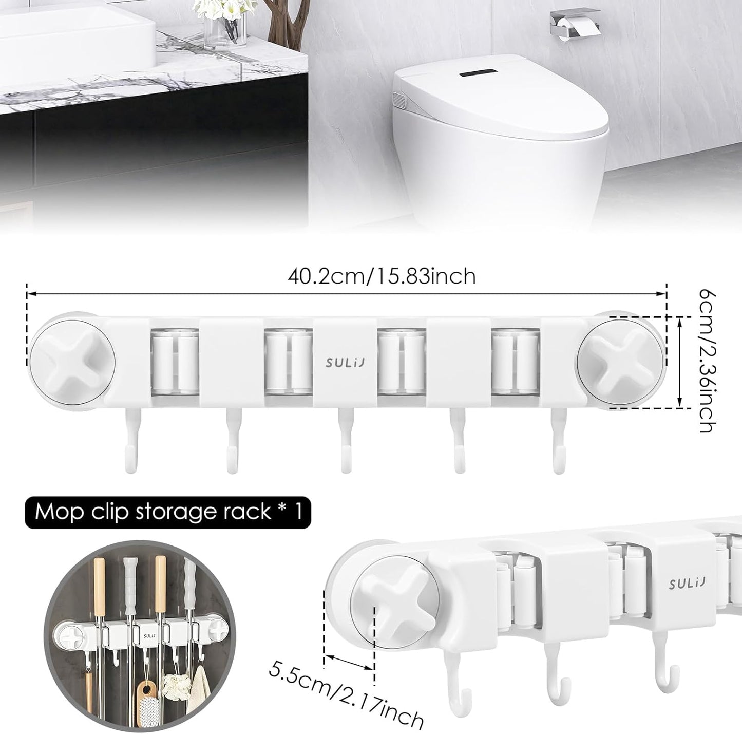 Broom Holder Wall Mount Sturdy Mop and Broom Organizer with 4 Racks an