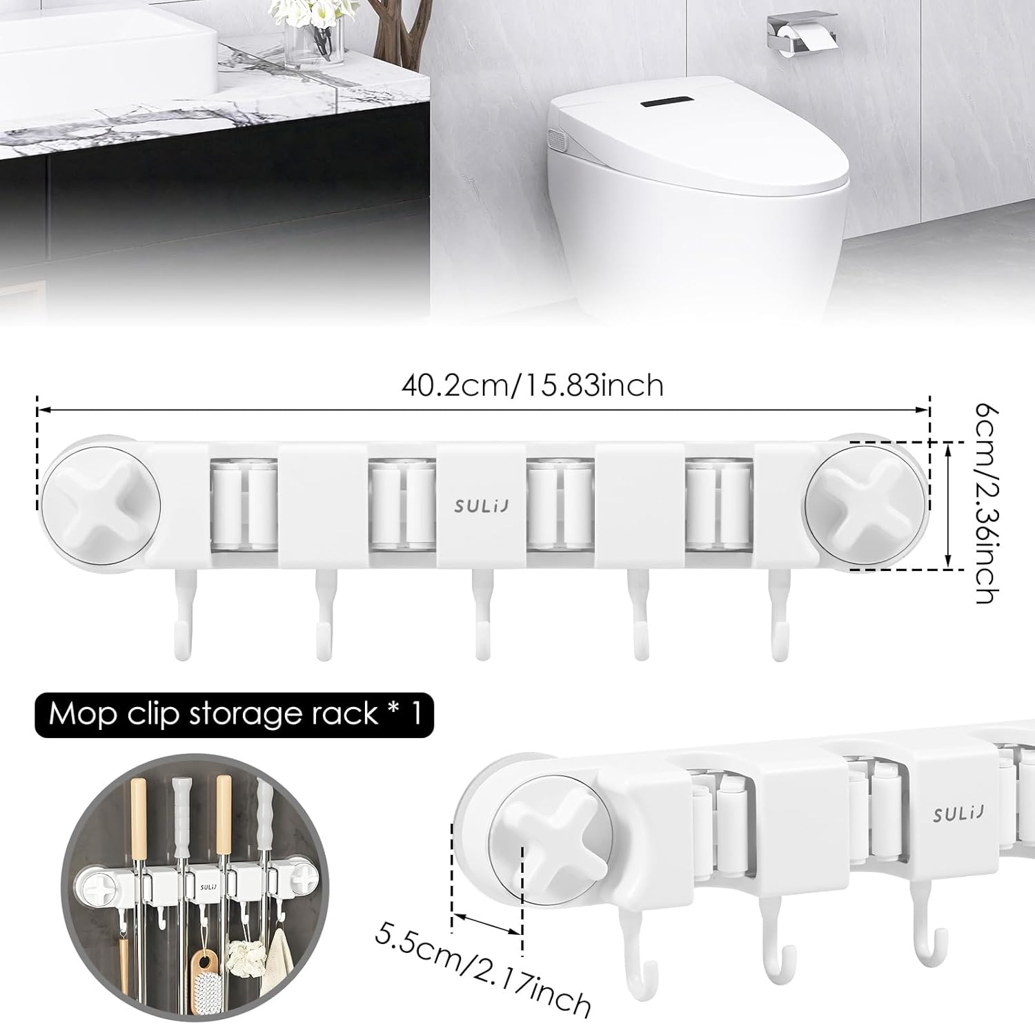 Broom Holder Wall Mount Sturdy Mop and Broom Organizer with 4 Racks an
