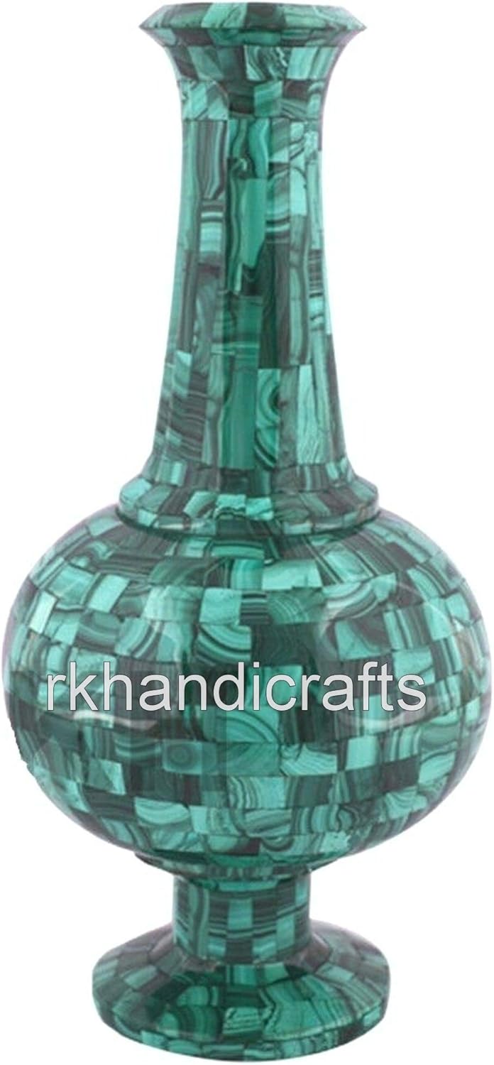 8 Inches Natural Gemstone Flower Pot with Mosaic Art Marble Plant Stand from India Heritage Crafts