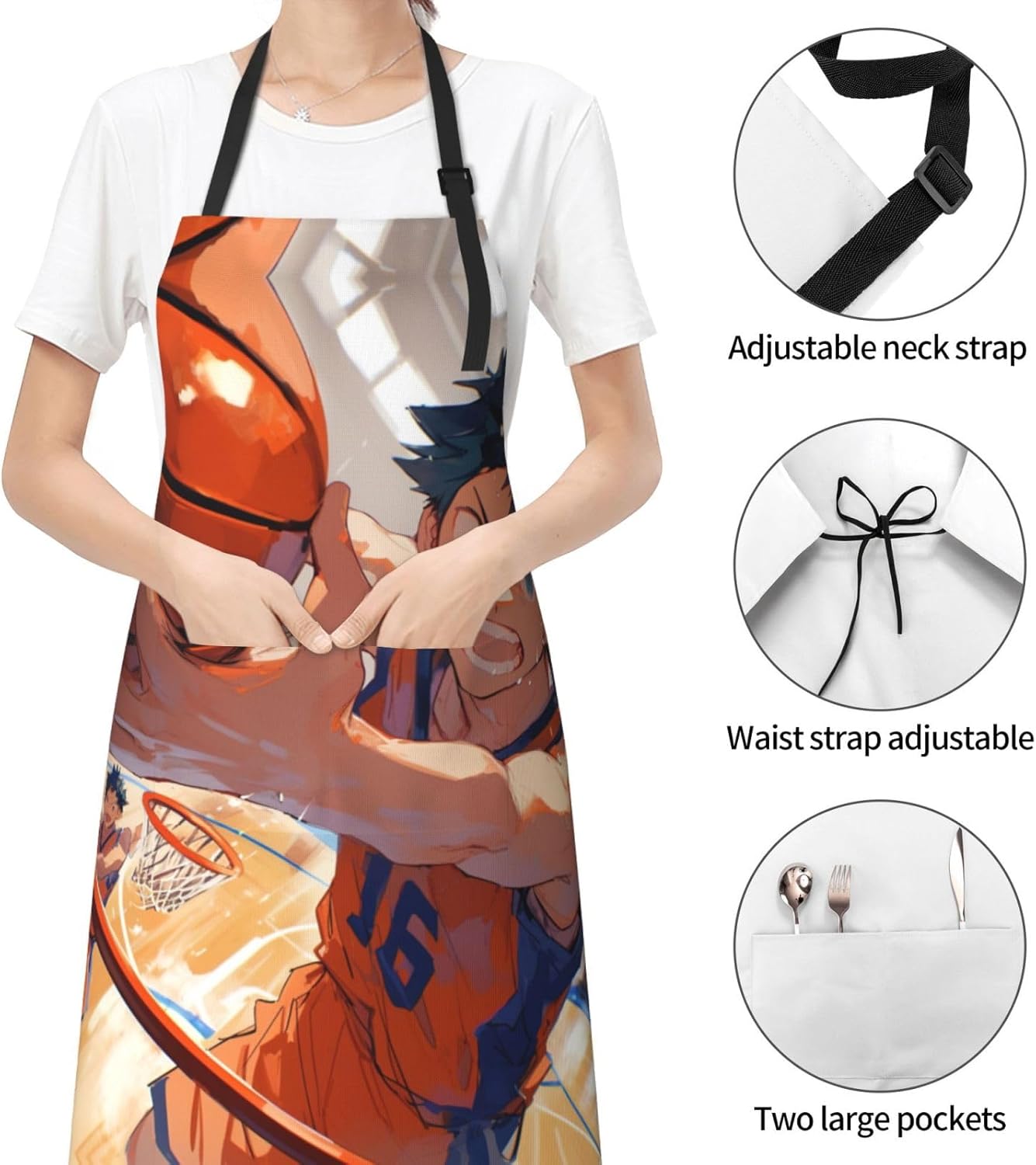 Basketball Shot print Waterproof apron with pocket adjustable cooking apron for adult kitchen bibs to bake