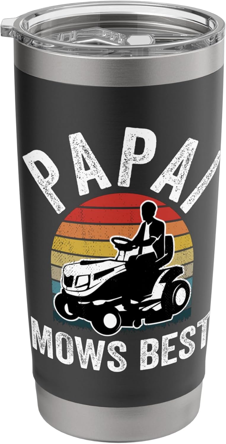 Papai Mows Best Funny Gardener Lawn Care Father's Day Stainless Steel Insulated Tumbler