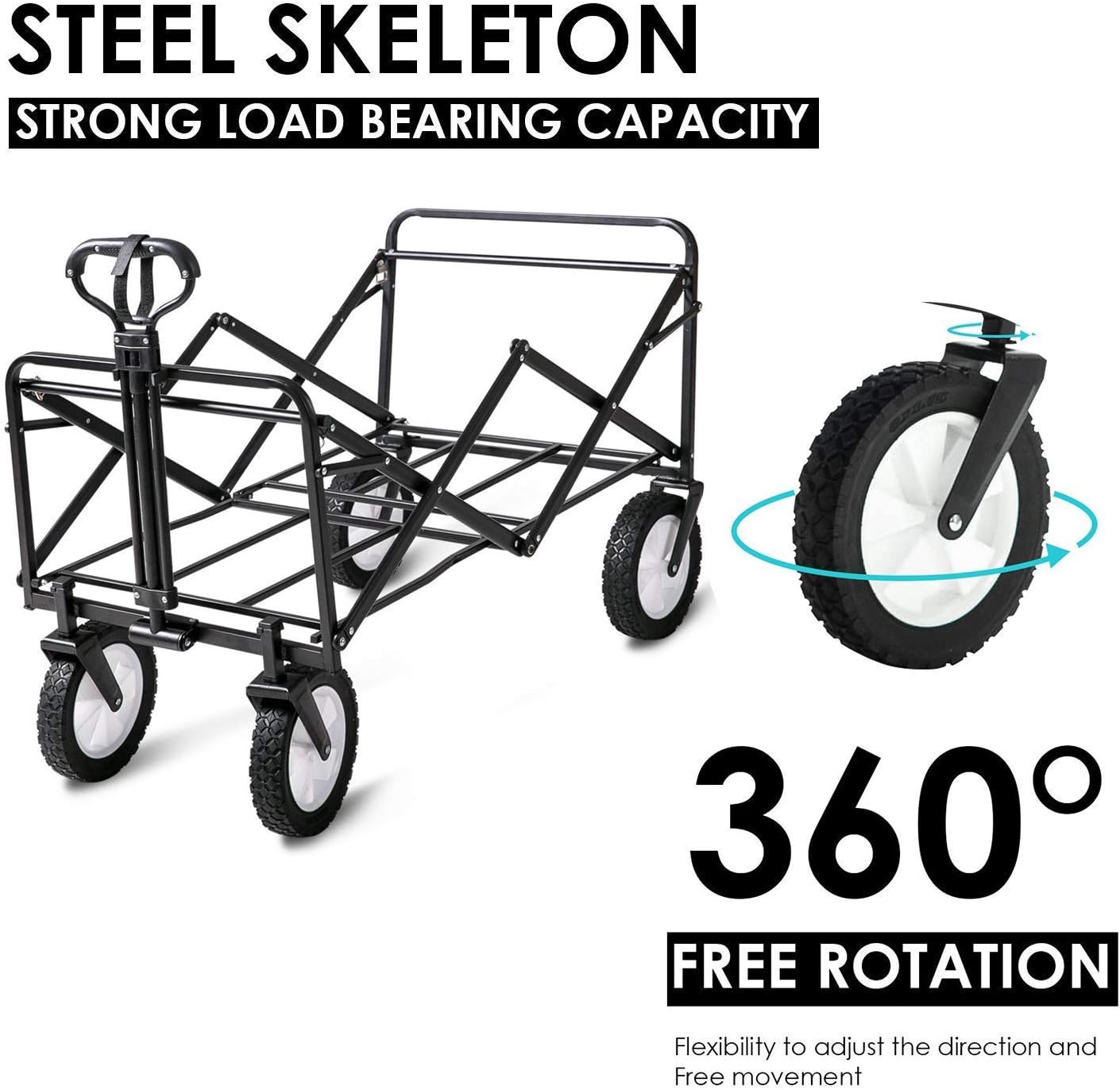 Folding Camping Wagon/Cart-Collapsible Sturdy Steele Garden/Beach Wagon/Cart Heavy Duty Utility Transport Cart 80Kg Max Load for Outdoor/Festivals/Camping Shopping Trolley(C:Gray)(H:Brown)/H:Brown
