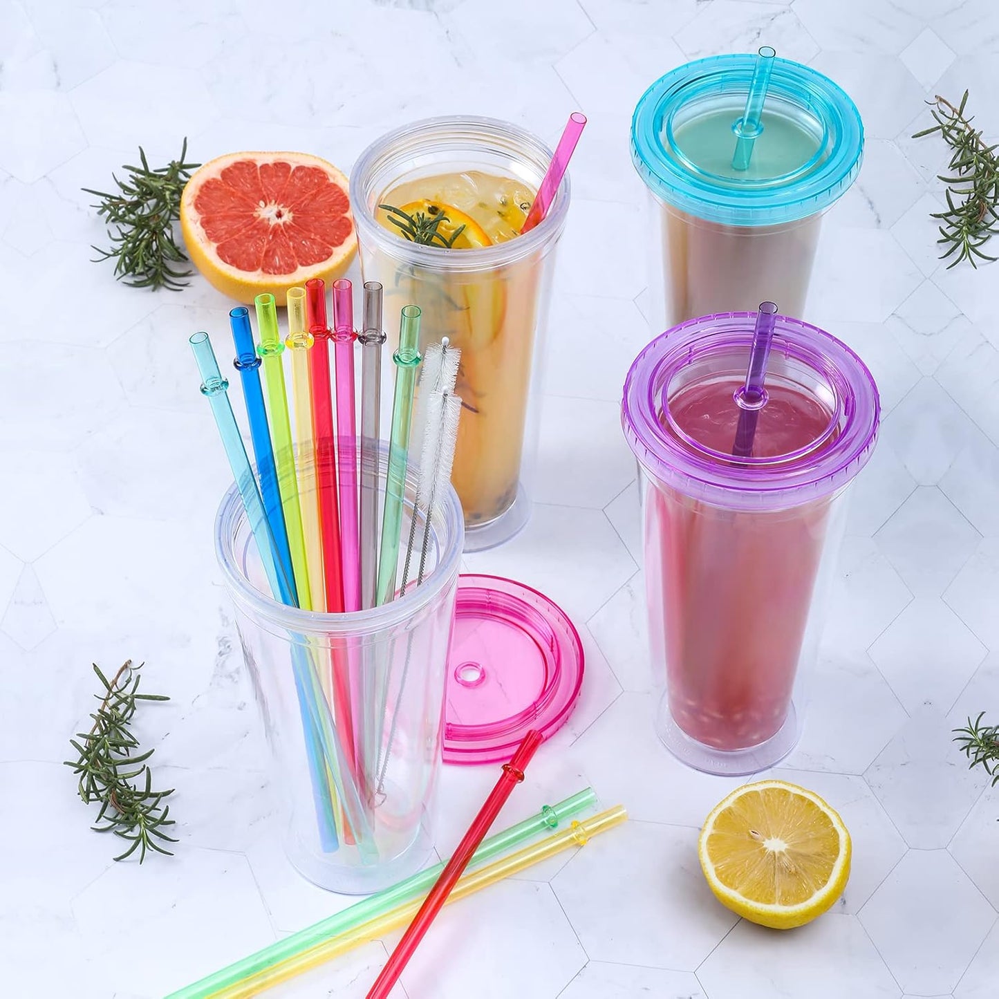 24 PCS, Reusable Straws with 4 Brushes, 10.5" Long Tritan Hard Plastic