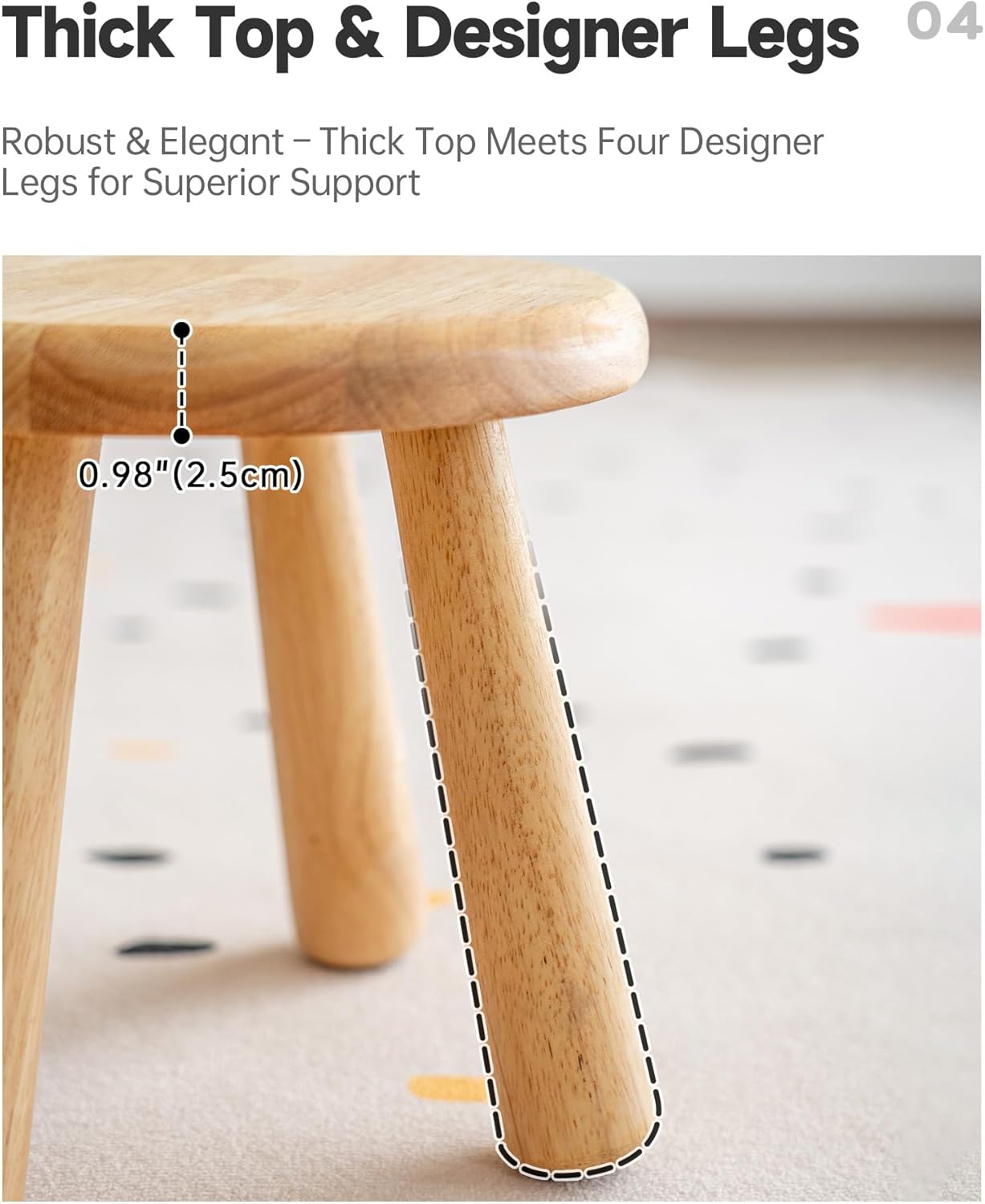 Small Solid Wood Stool, 10" Round Wooden Step Stool for Kids & Adults,