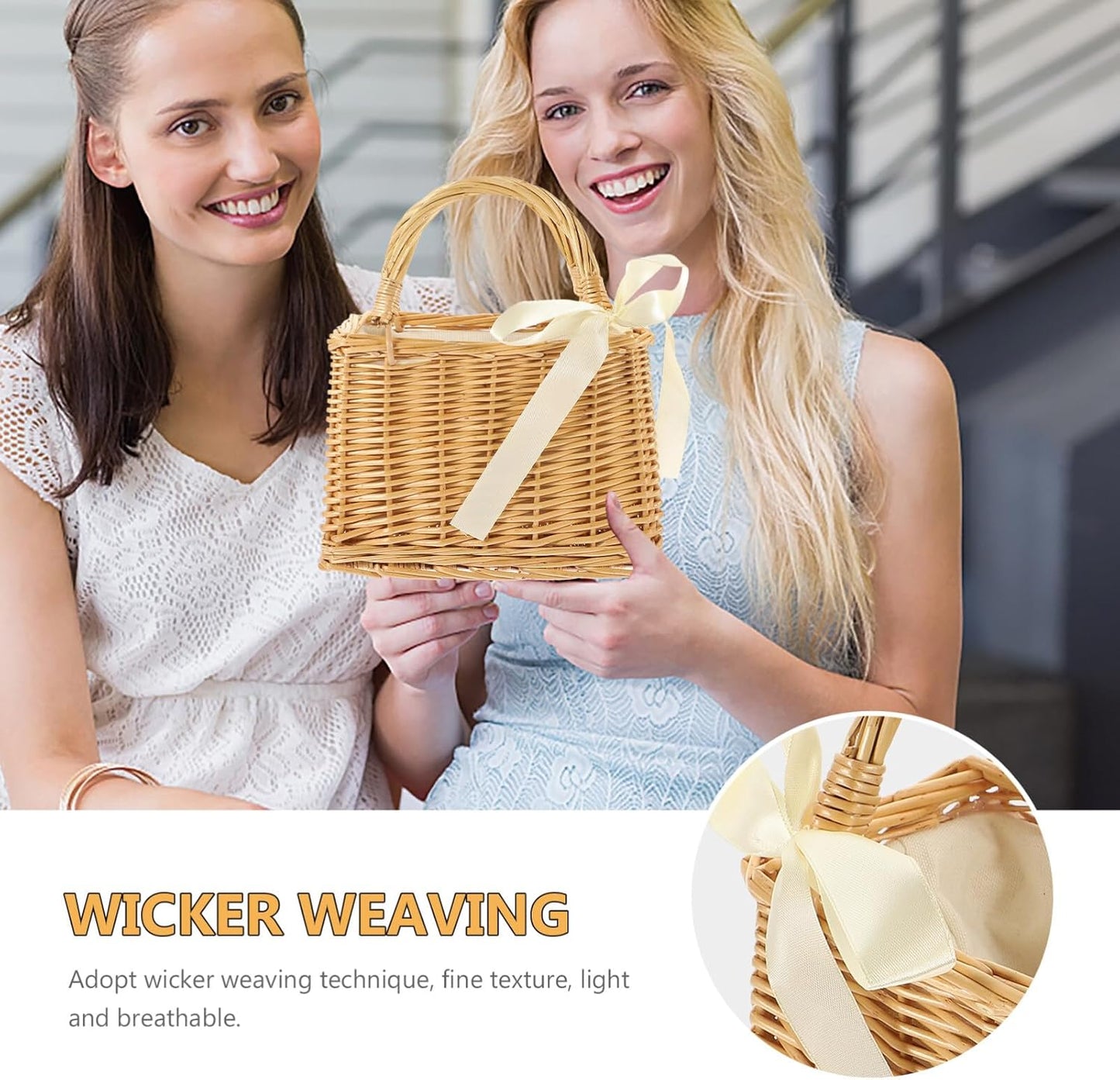 PRETYZOOM Woven Flower Basket 9x6 Inches Portable Flower Holder Straw 