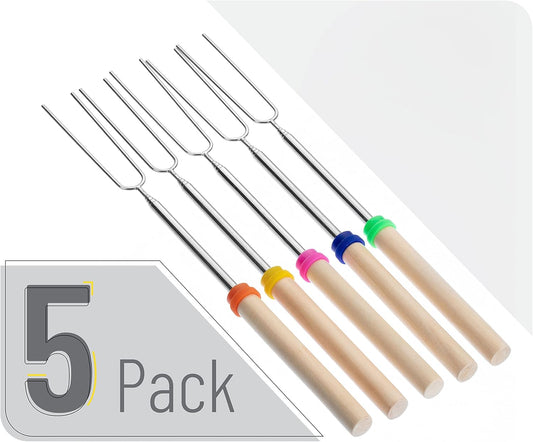 UNCO- Extendable Stainless Steel Roasting Sticks, 5 Pack, 32" - For S'mores, Hot Dogs, Campfires and Fire Pits