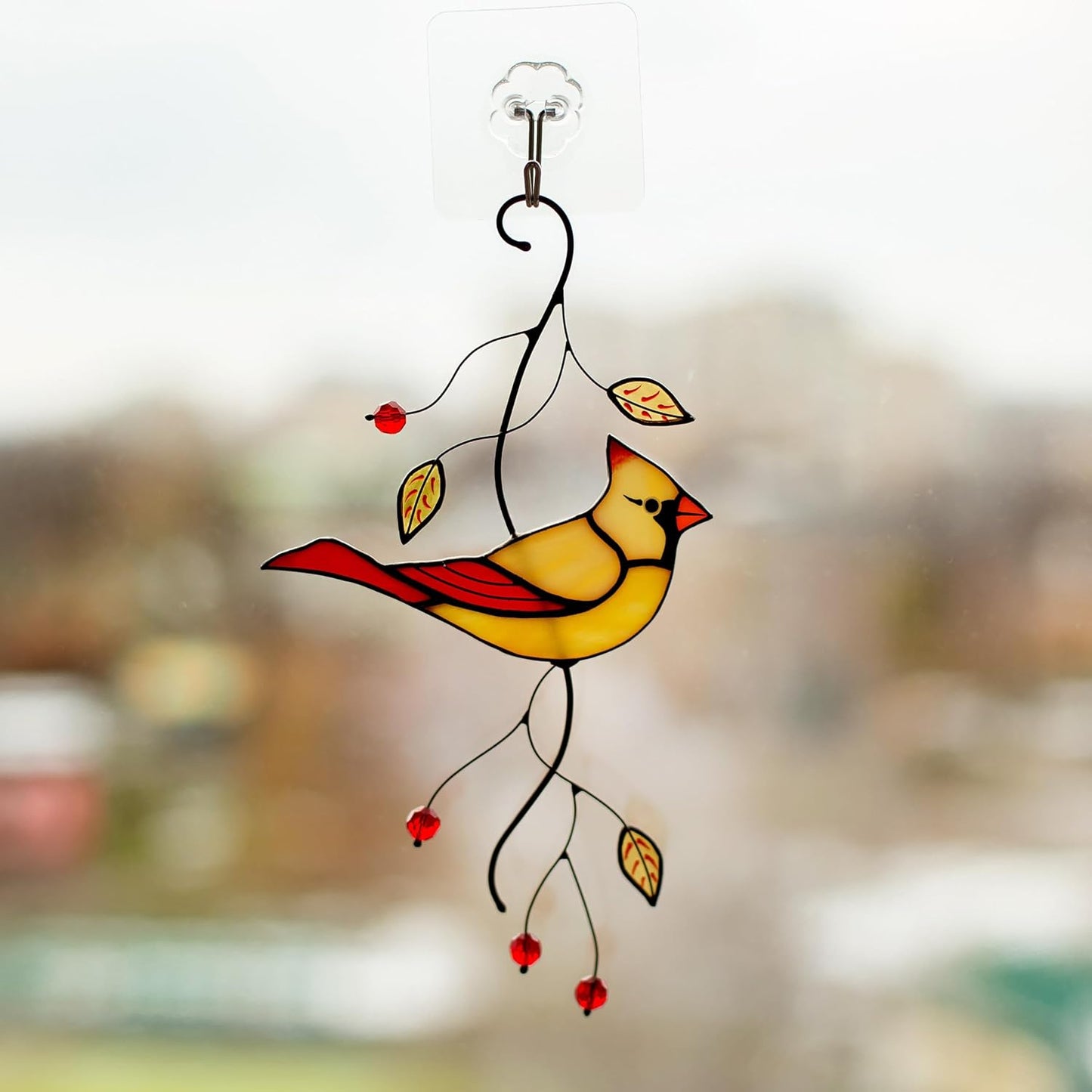 Stained Glass Female Cardinal Suncatcher Window Hanging - Bird Lover Gift - Stained Glass Art - Nature Lover Gift - Gift for Mom - Unique Decor - Home Decor - Window Decor