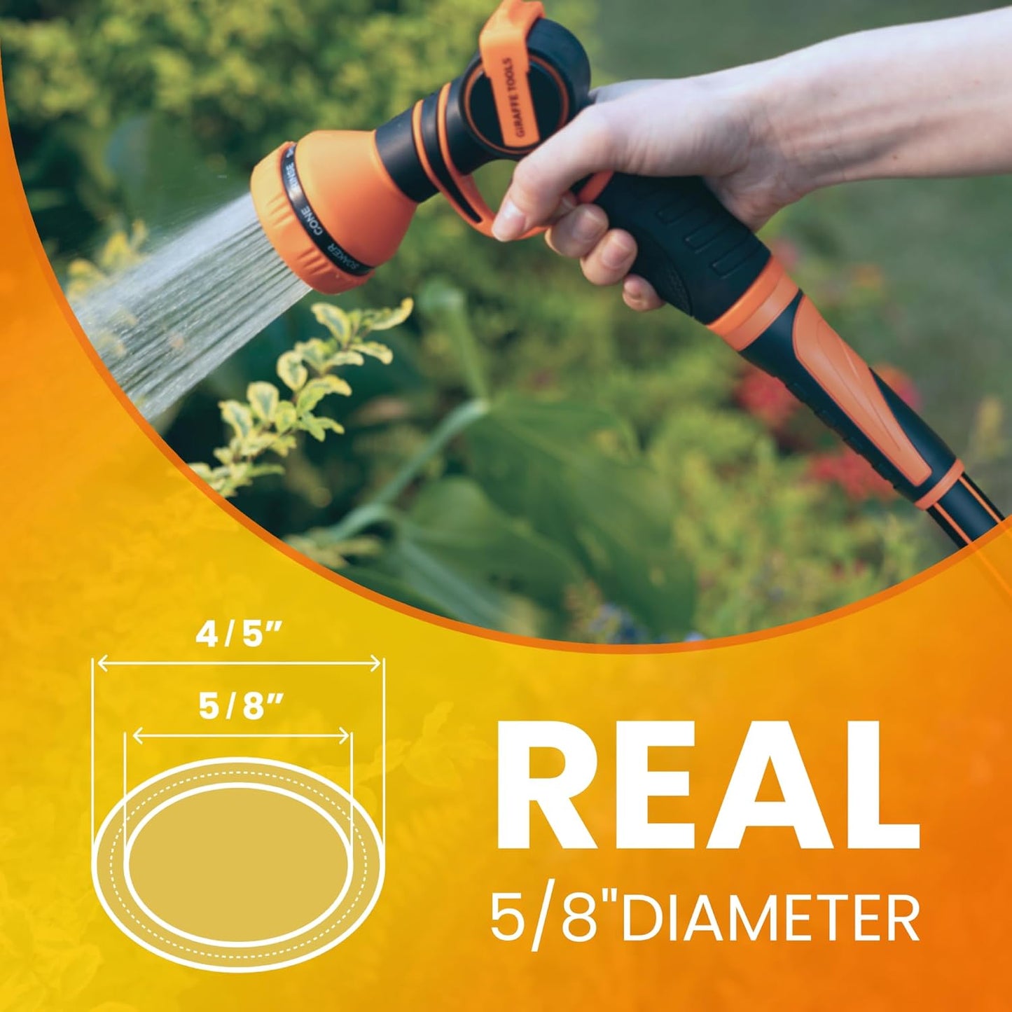 Giraffe Tools Garden Hose 5/8", Water Hose Heavy Duty, Flexible, Lightweight Hybrid Hose with Swivel Handle, 10ft Male to Female Fittings, Burst 600 PSI, Short Leader Hose